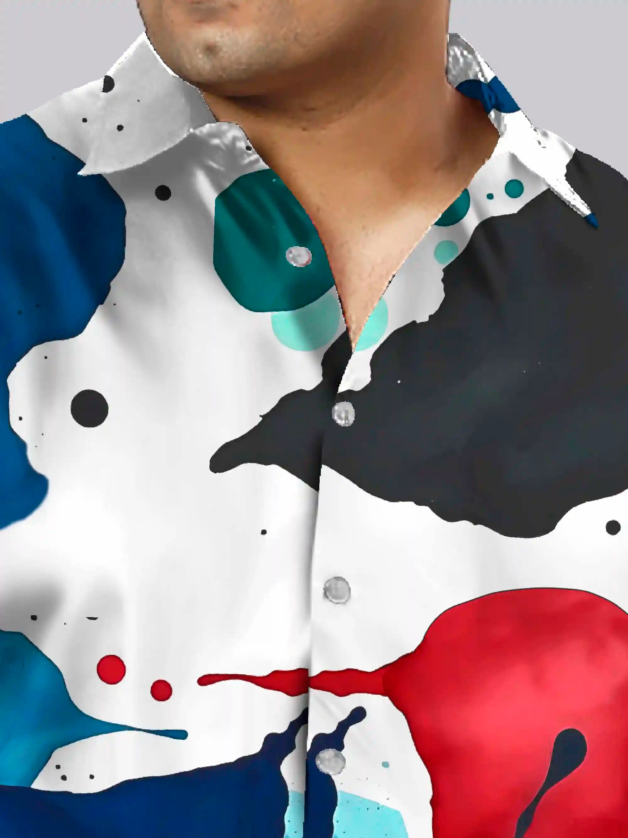 Splashes Color Digital Printed Men Plus Size Half Sleeve Shirt