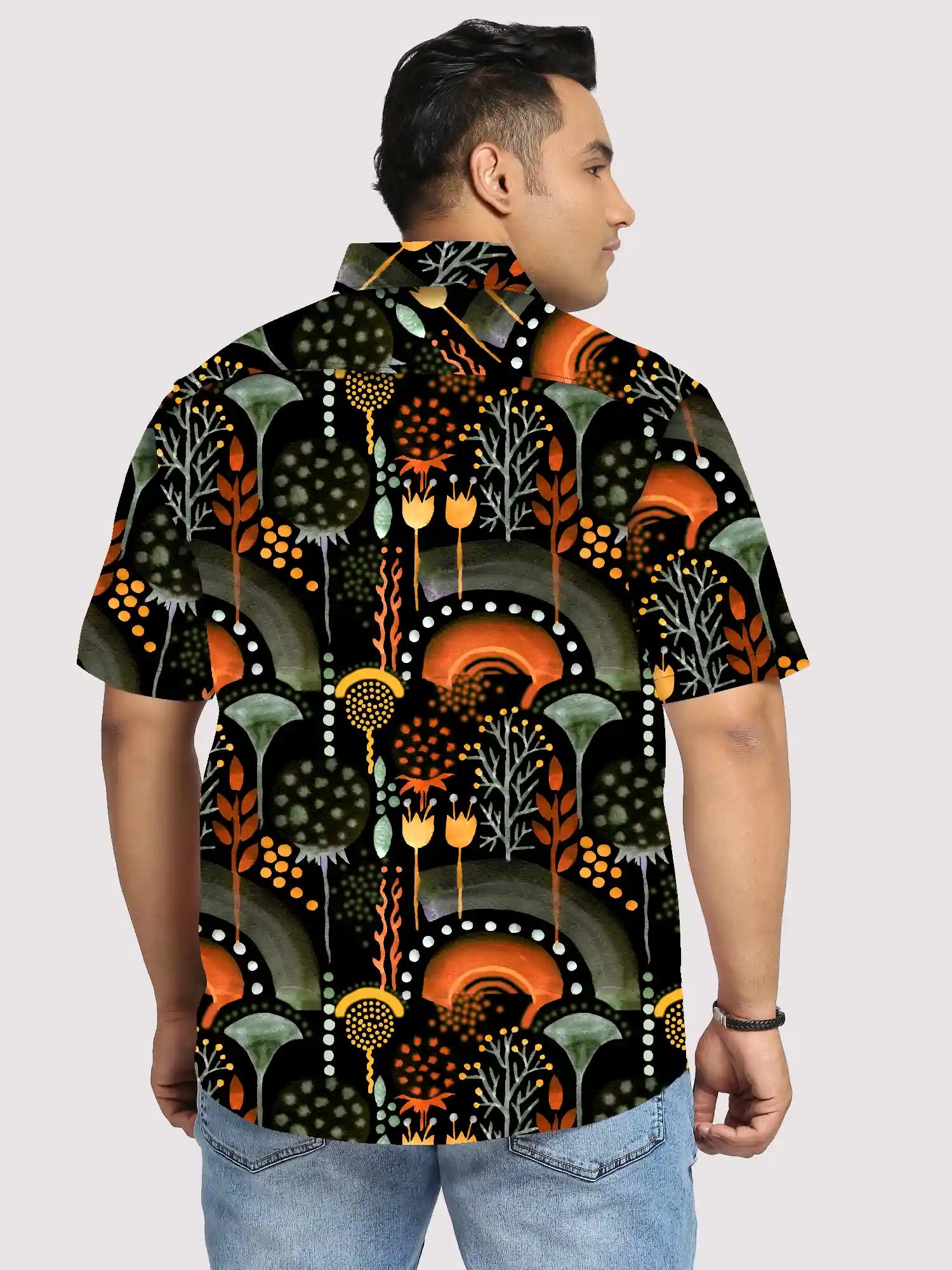 Sweat Brushed Printed Men's Plus Size Half Sleeve Shirt