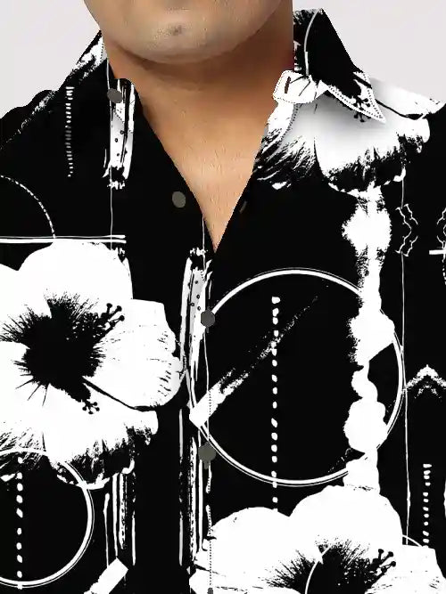 Tropical Sketch Flower Printed Men's Plus Size Half Sleeve Shirt