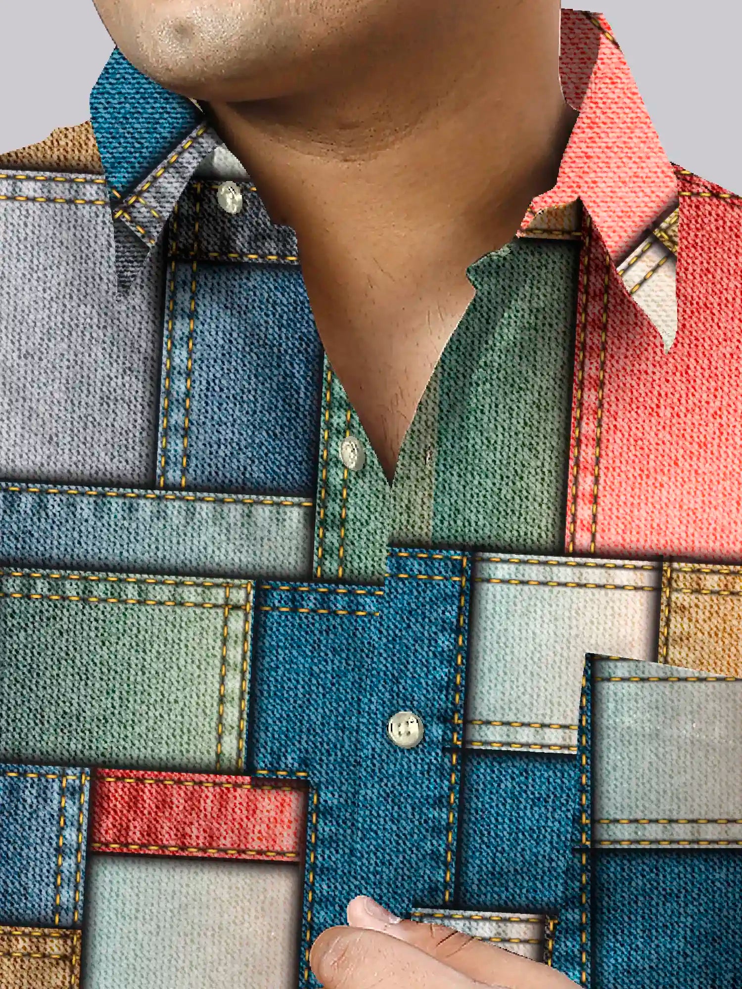 Digital Denim Printed Men Plus Size Half Sleeve Shirt