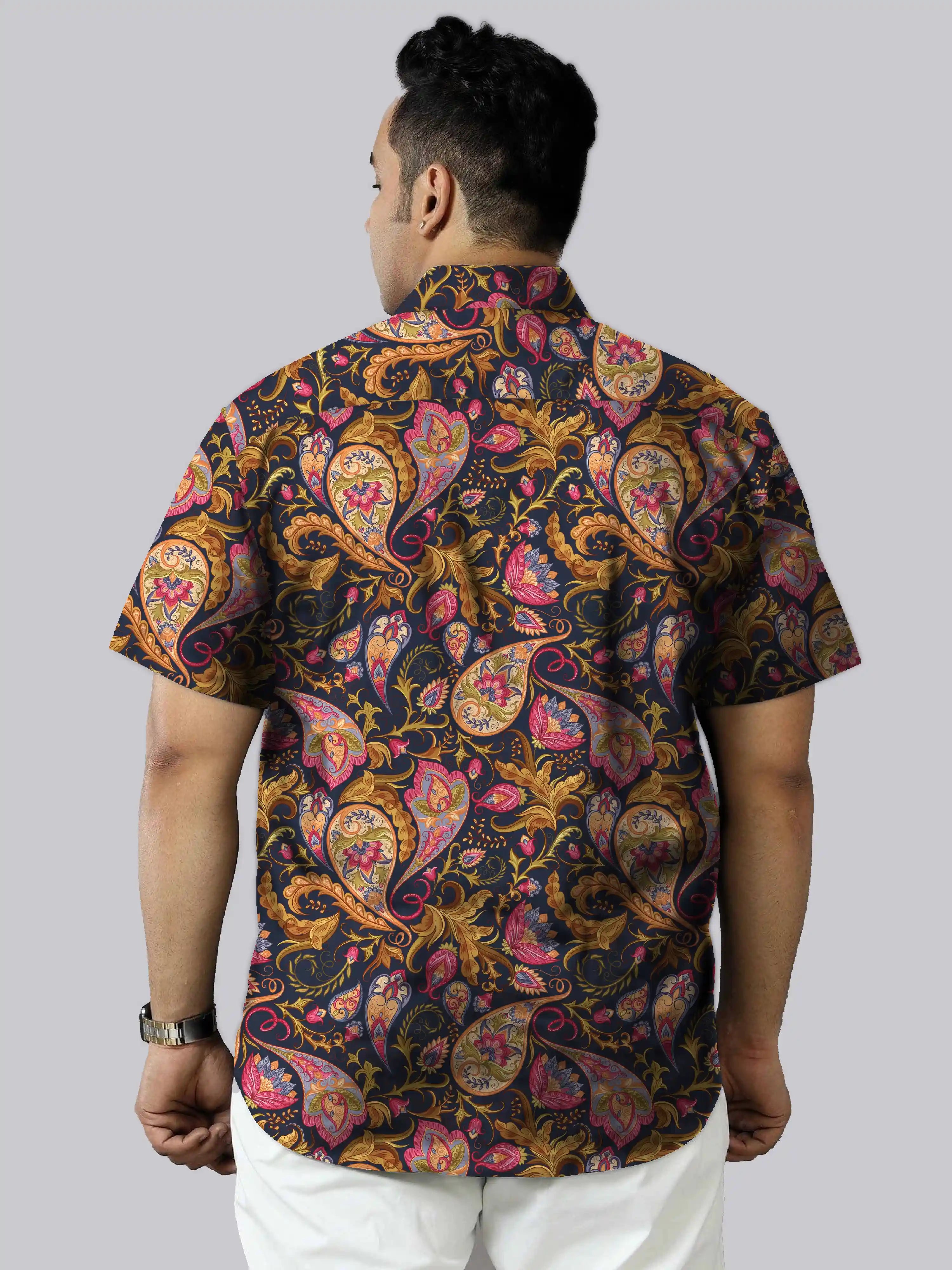 Vibrant Paisley Digital Printed Men Plus Size Half Sleeve Shirt