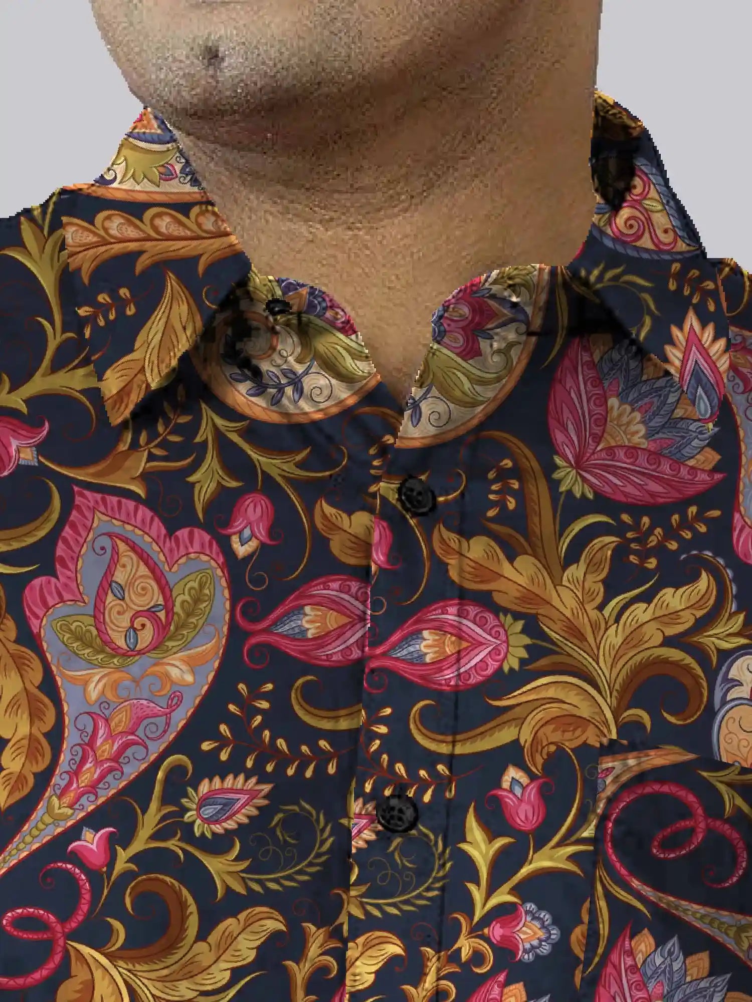 Vibrant Paisley Digital Printed Men Plus Size Half Sleeve Shirt