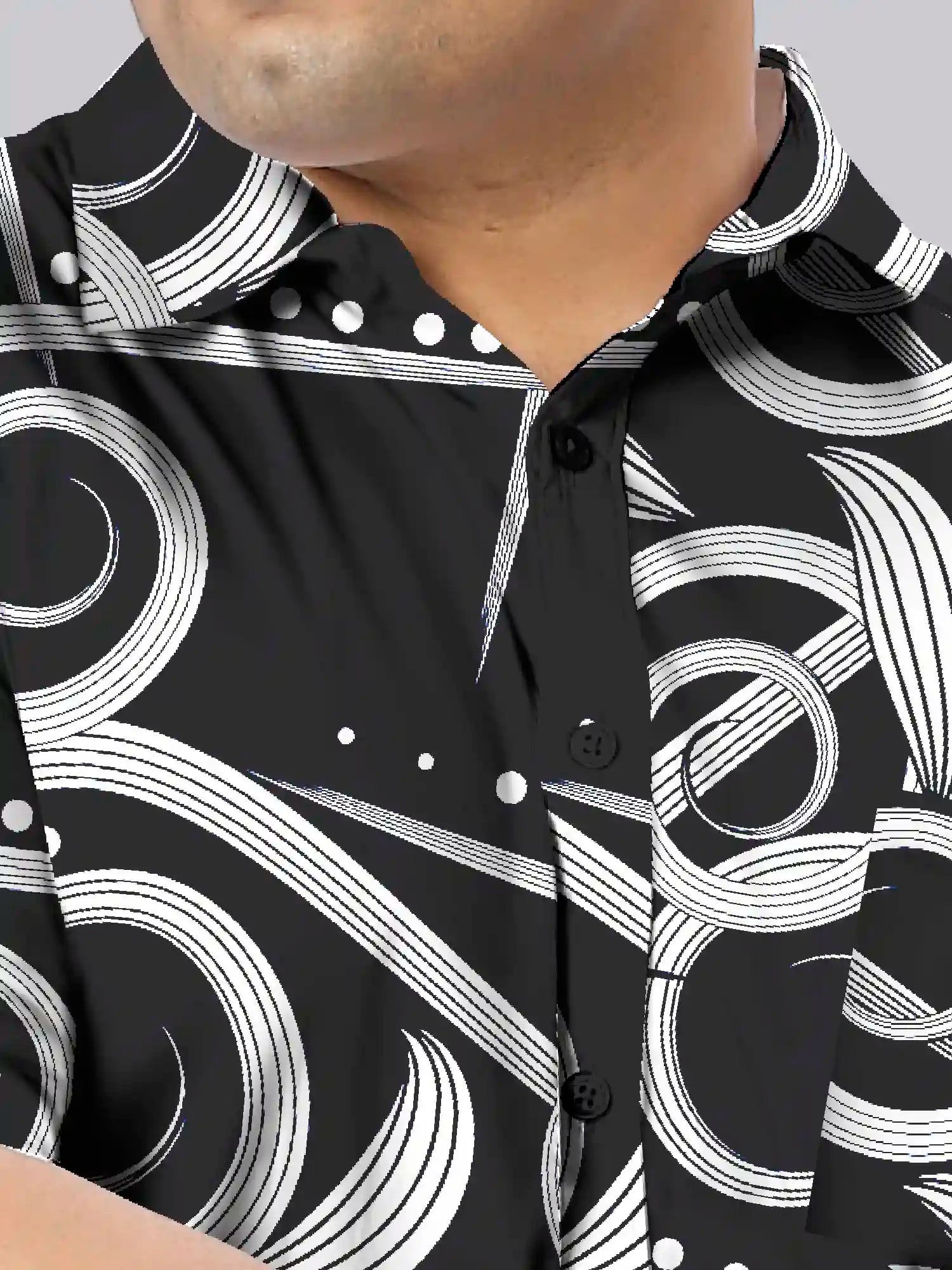 Swirling Lines Digital Printed Men Plus Size Half Sleeve Shirt
