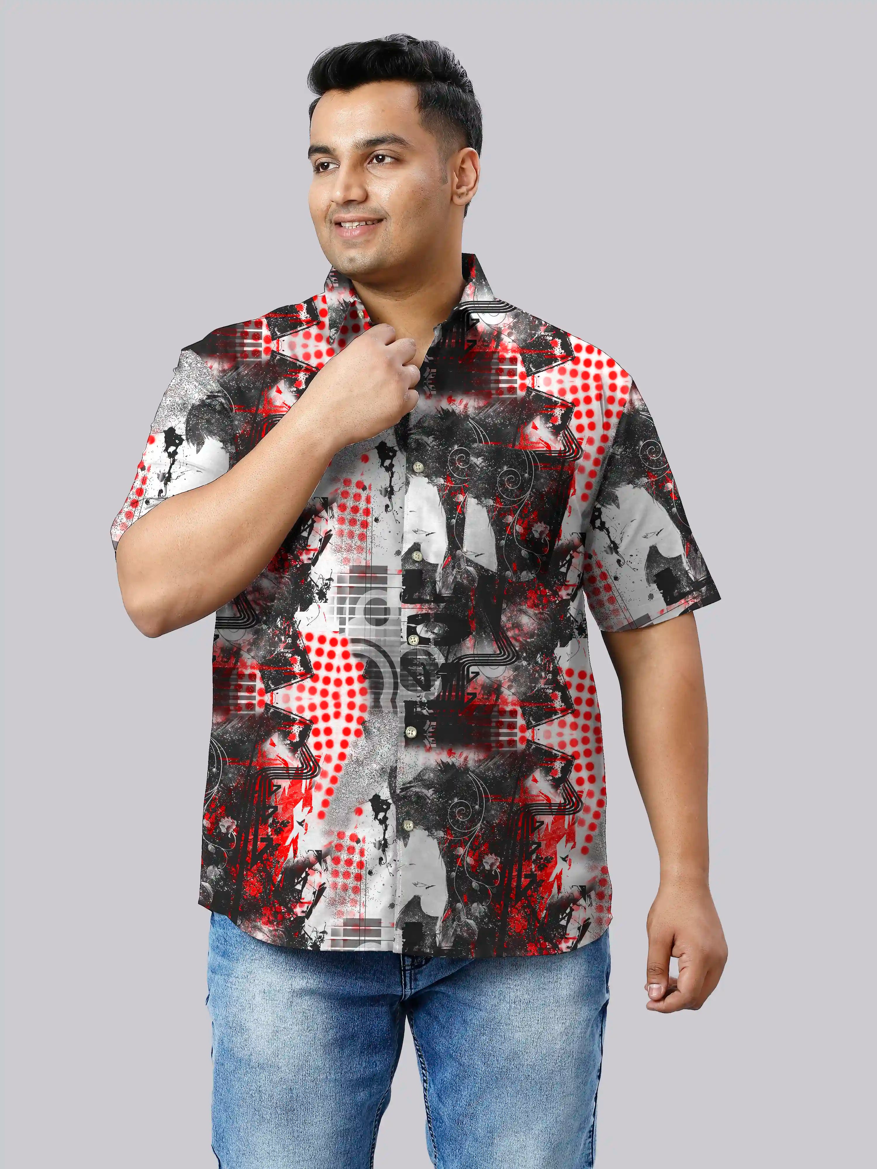 Striking Abstract Digital Printed Men Plus Size Half Sleeve Shirt