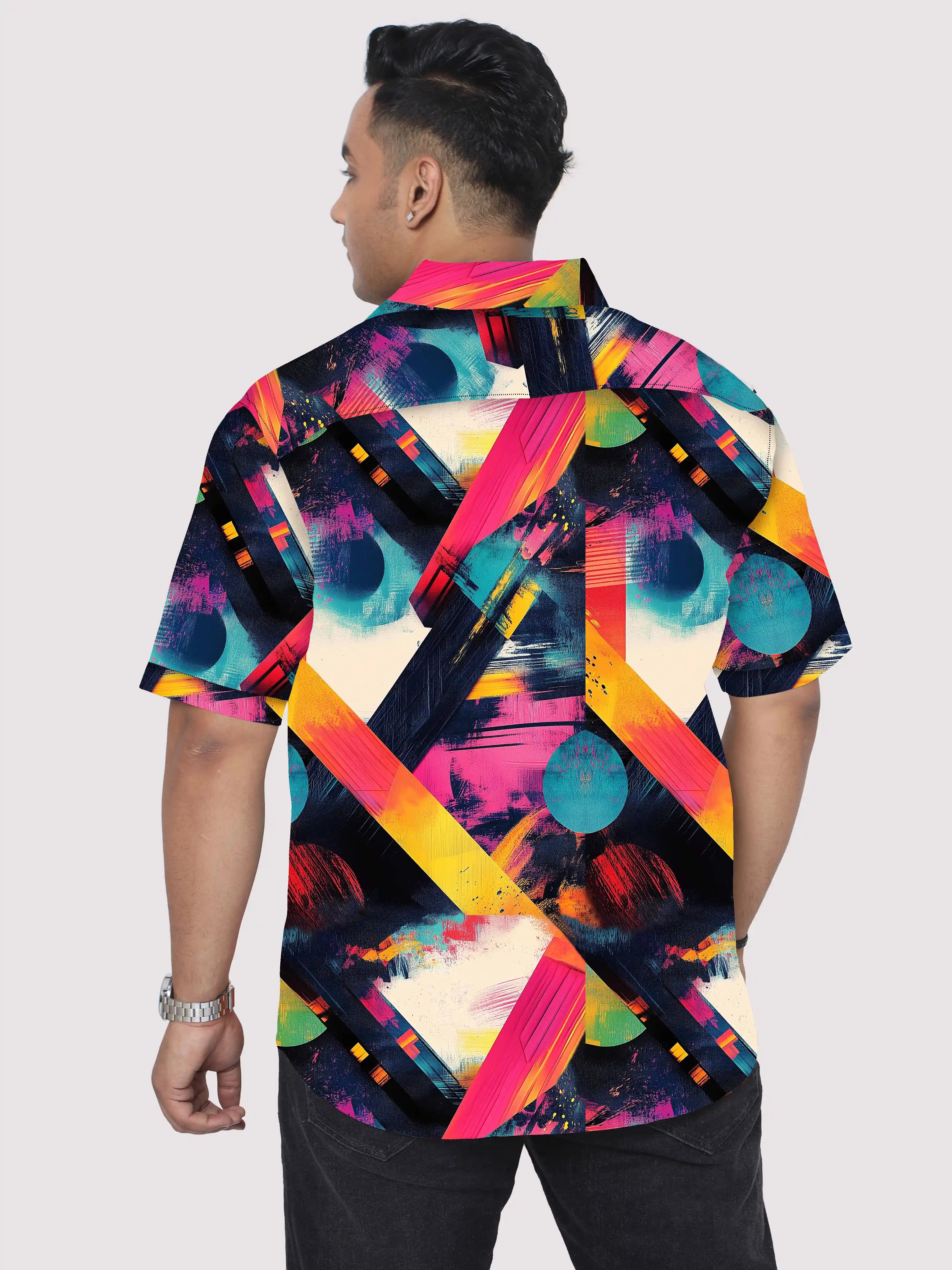 Modern Aesthetic Digital Printed Men Plus Size Half Sleeve Shirt