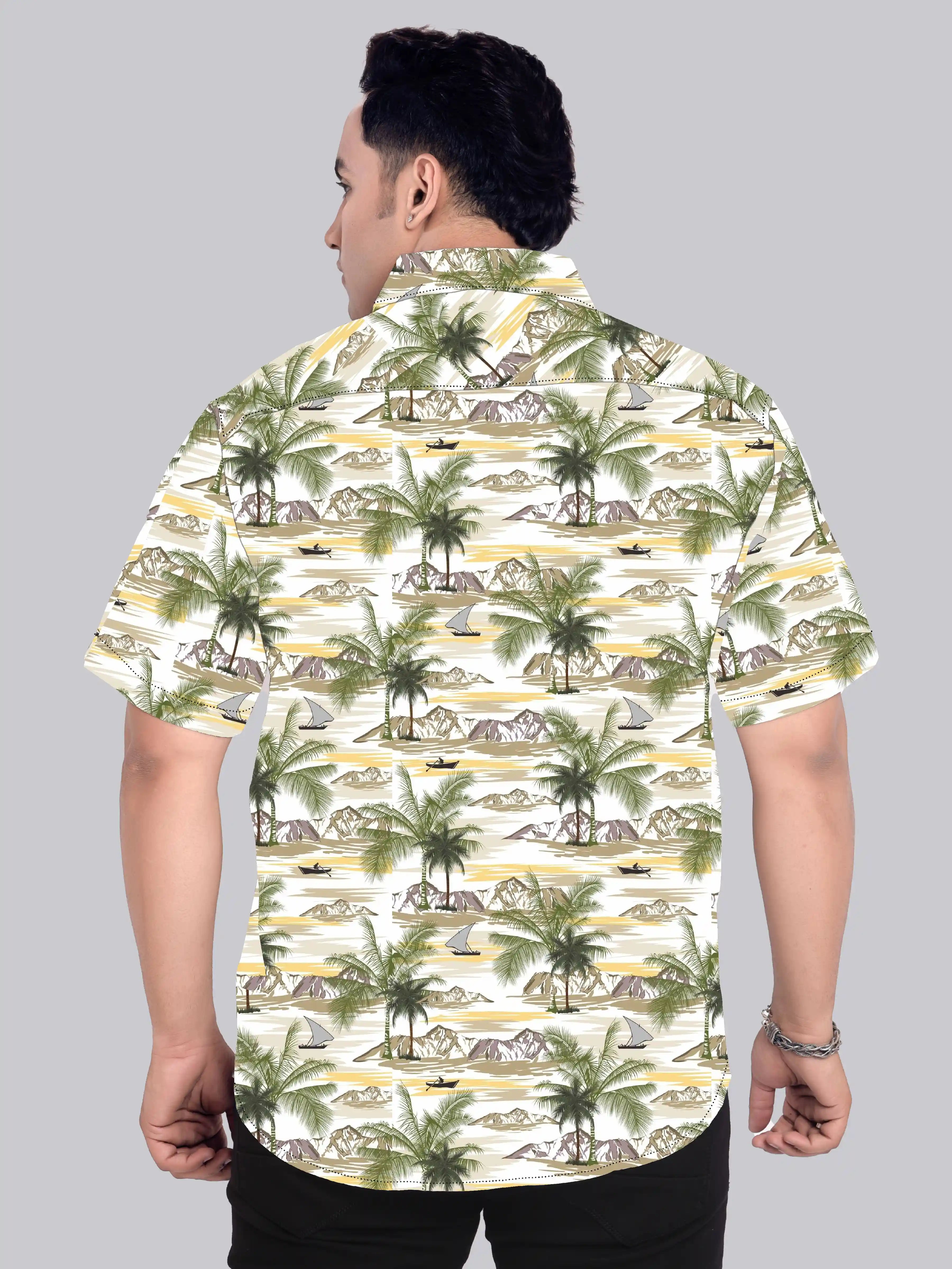 Mountain Coconut Palm Digital Printed Men Plus Size Half Sleeve Shirt