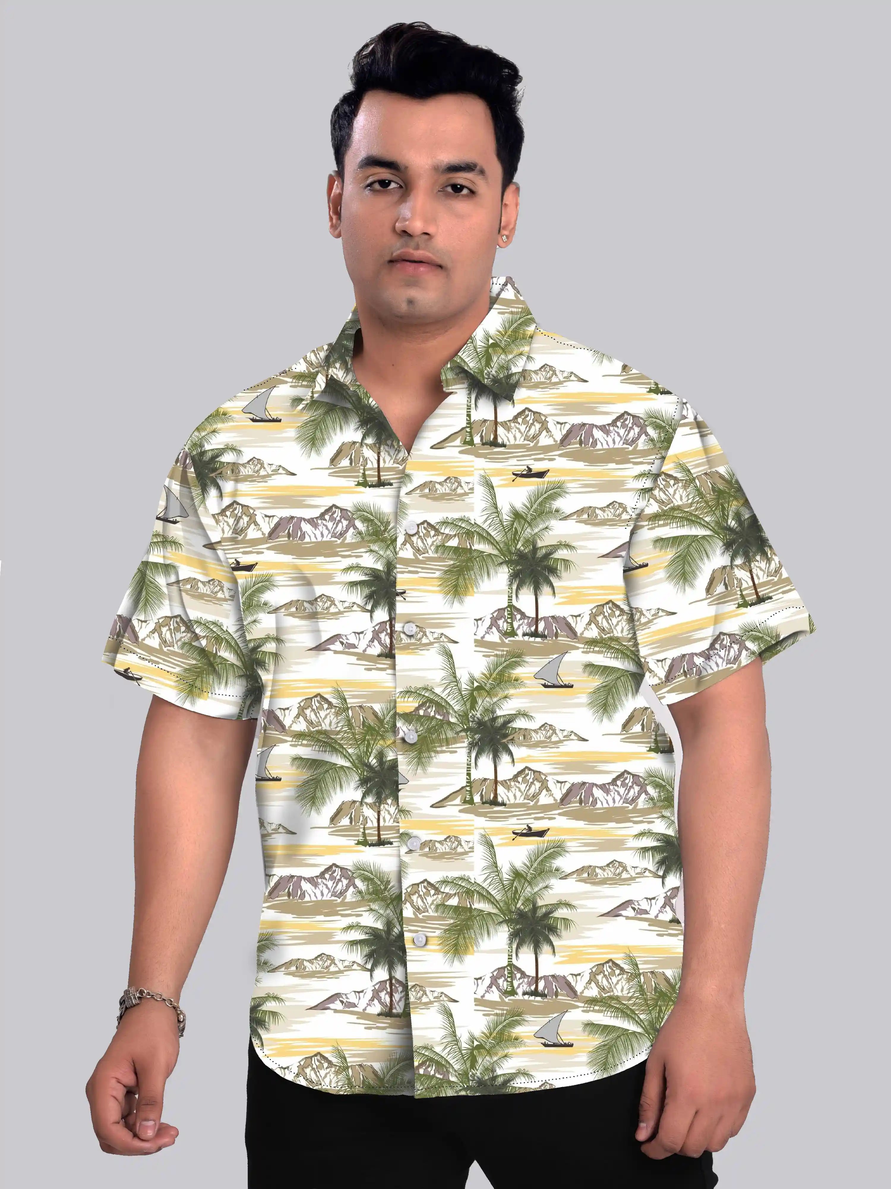 Mountain Coconut Palm Digital Printed Men Plus Size Half Sleeve Shirt