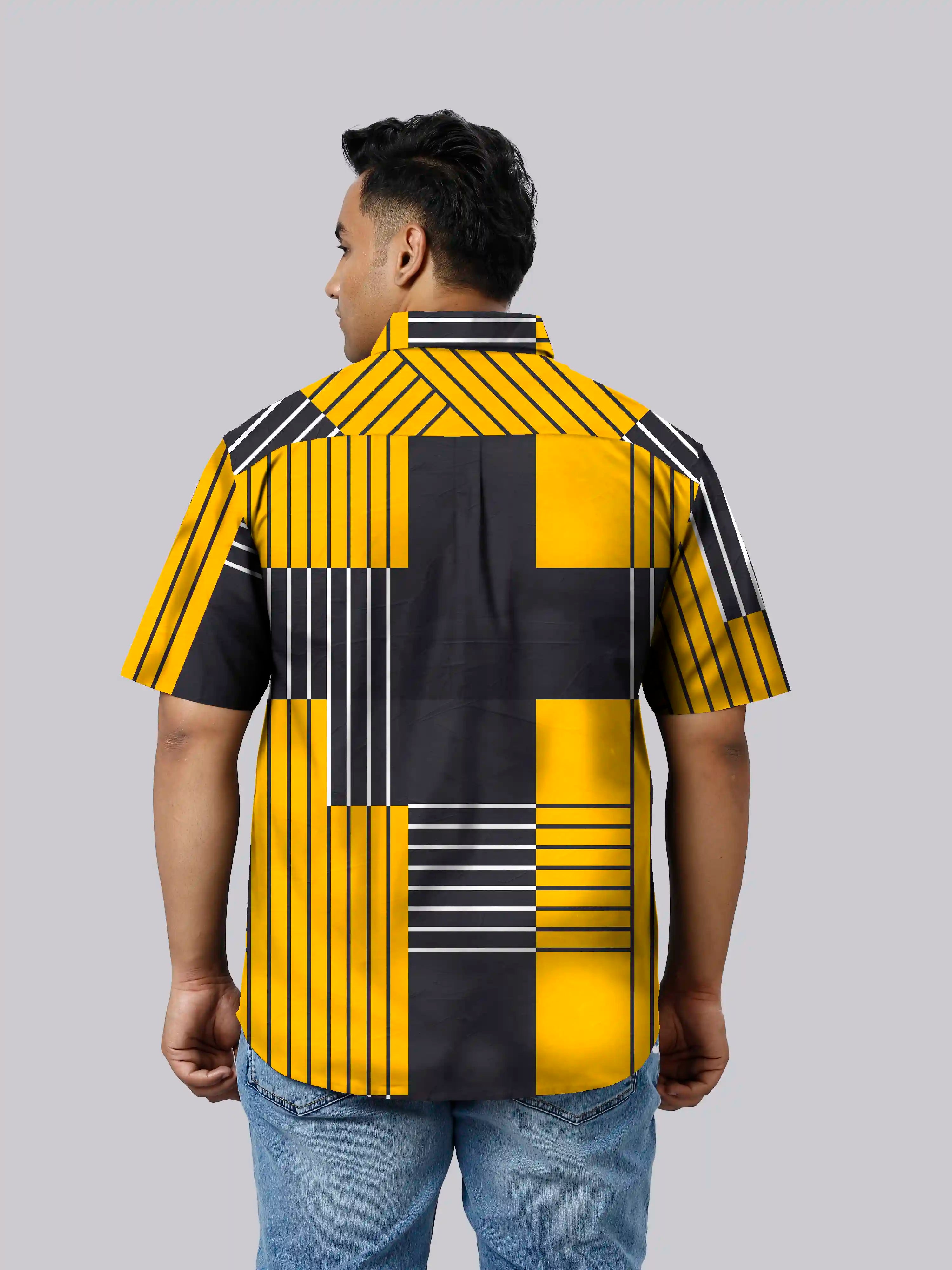 Organic Geometric Digital Printed Men Plus Size Half Sleeve Shirt