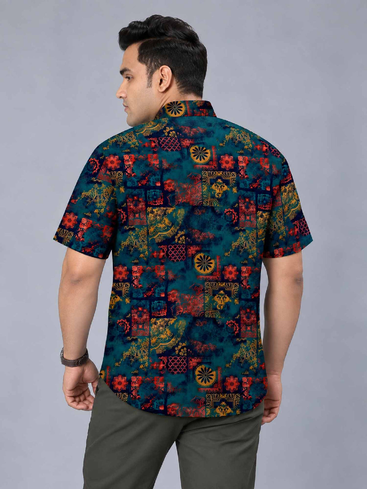 Mandala Pattern Digital Printed Men's Plus Size Half Sleeve Shirt