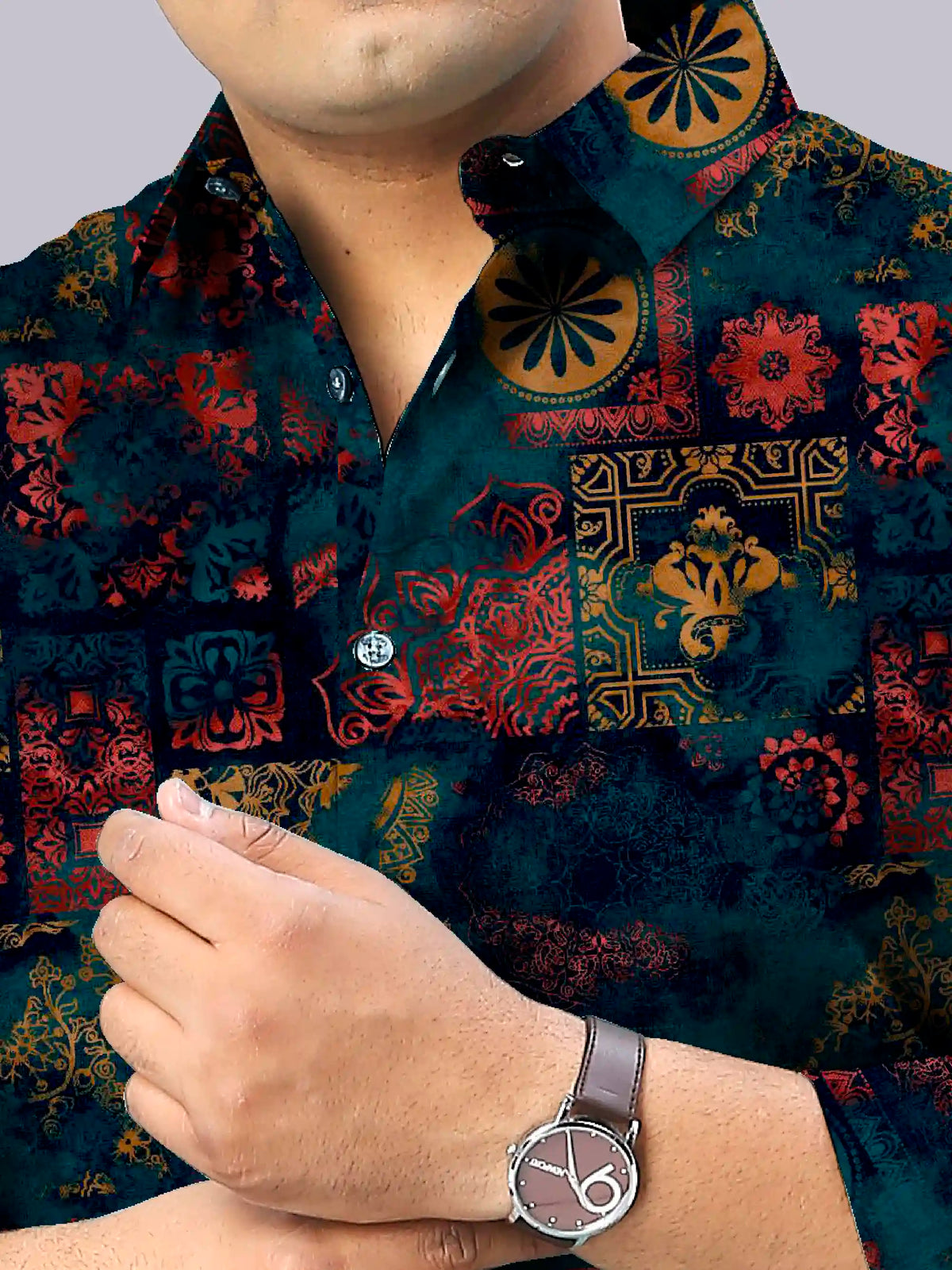 Mandala Pattern Digital Printed Men's Plus Size Half Sleeve Shirt