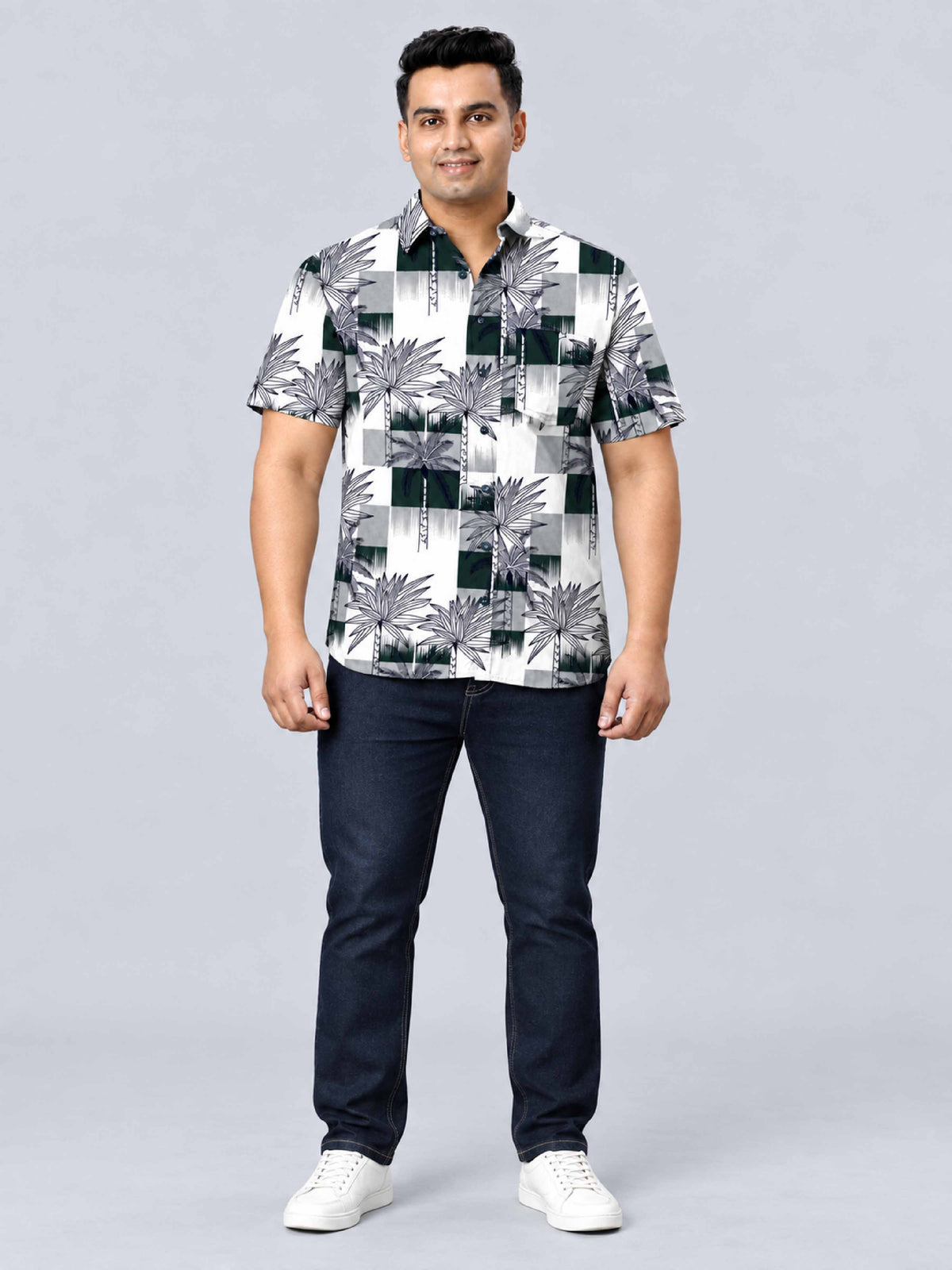 Tropical Paradise Digital Printed Men's Plus Size Half Sleeve Shirt