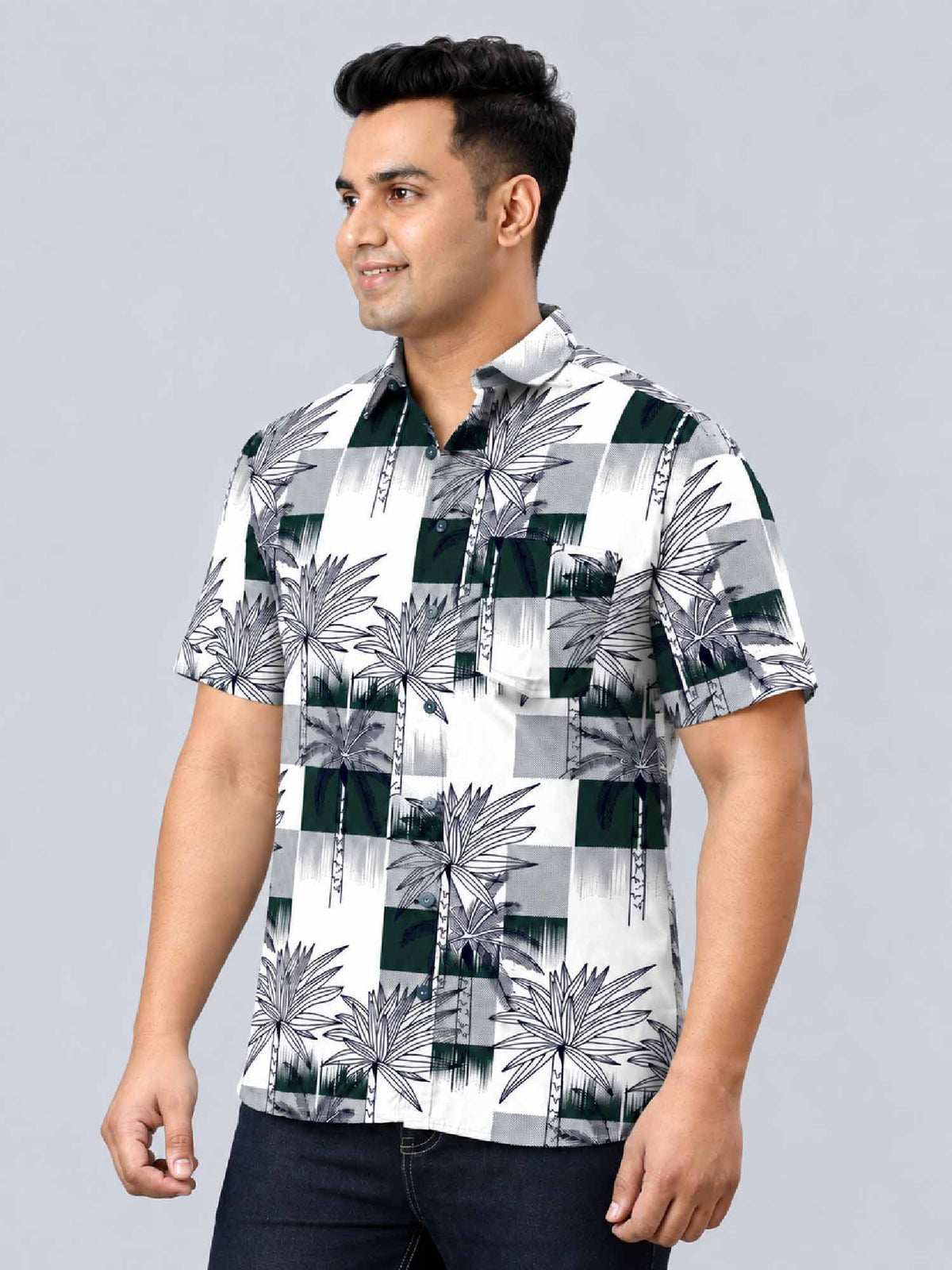 Tropical Paradise Digital Printed Men's Plus Size Half Sleeve Shirt