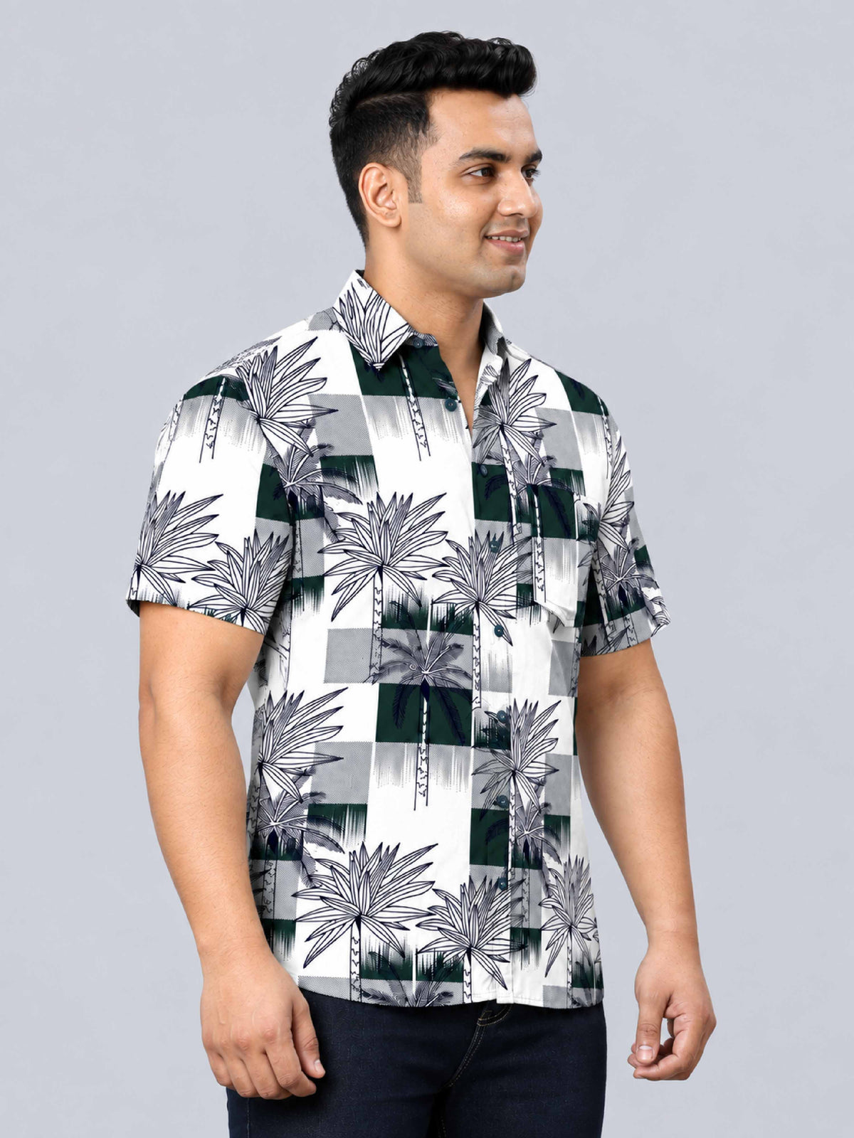 Tropical Paradise Digital Printed Men's Plus Size Half Sleeve Shirt