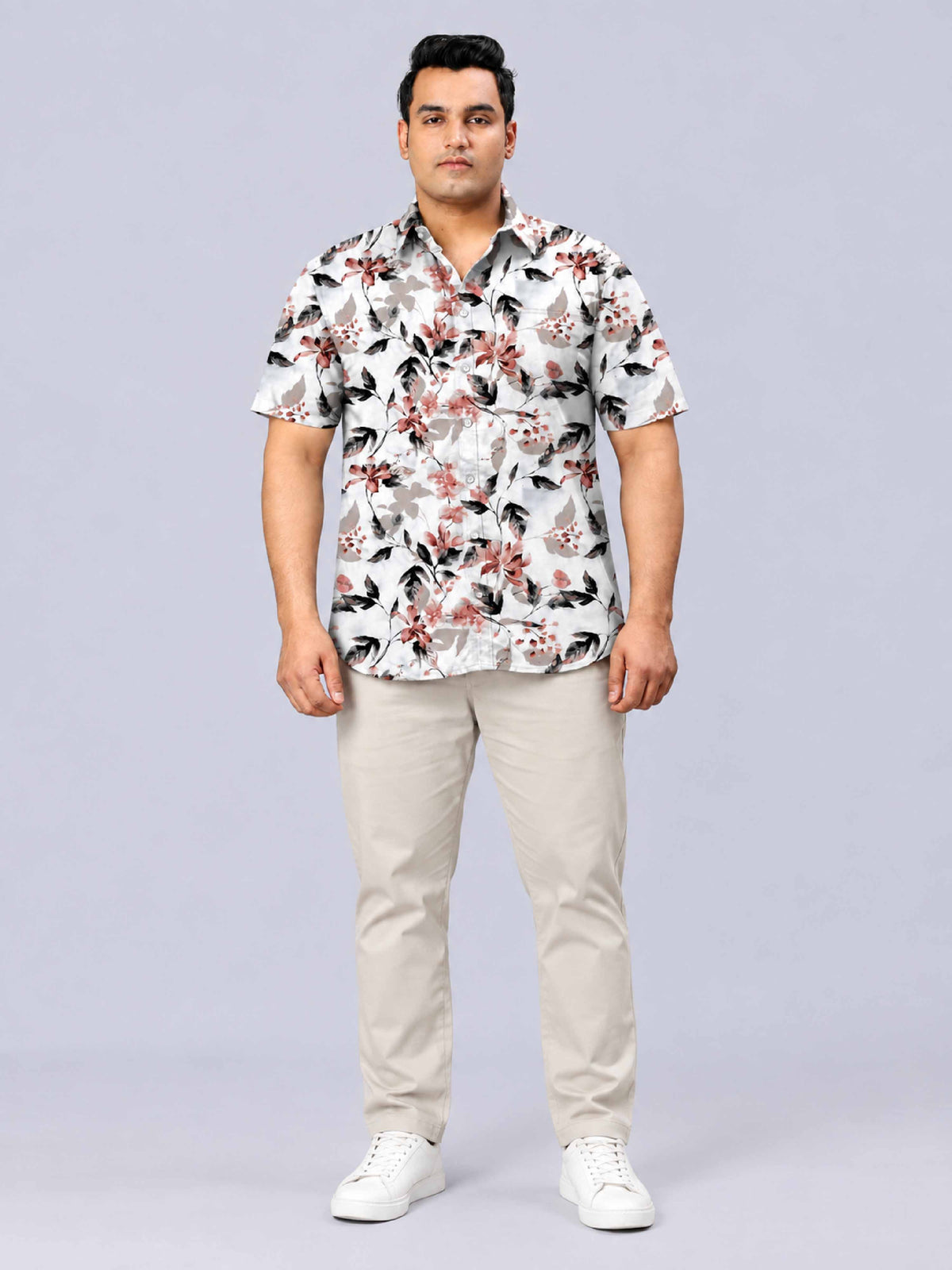 Flowing Style Digital Printed Men's Plus Size Half Sleeve Shirt
