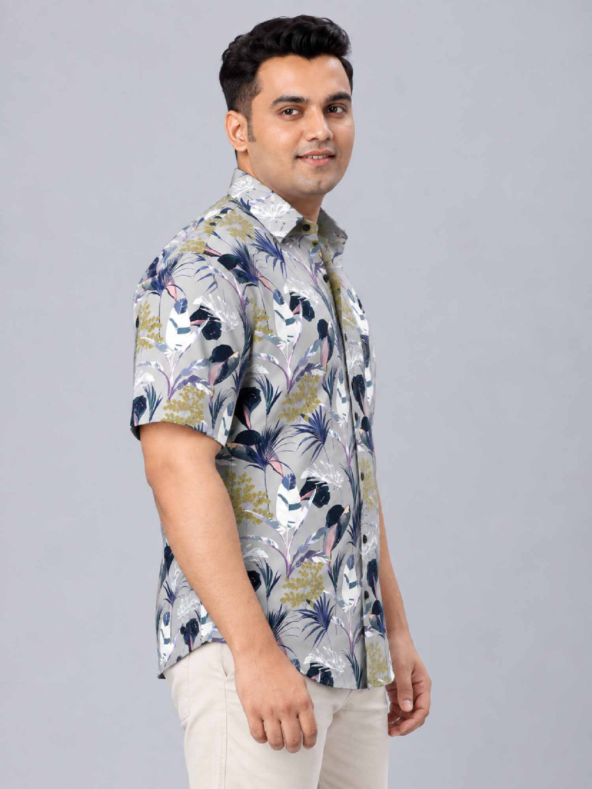 Exotic Leaves Digital Printed Men's Plus Size Half Sleeve Shirt