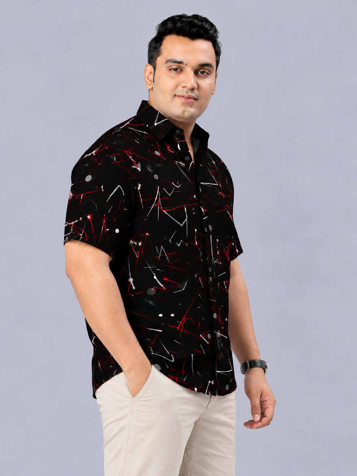 Particle Effects Digital Printed Men's Plus Size Half Sleeve Shirt