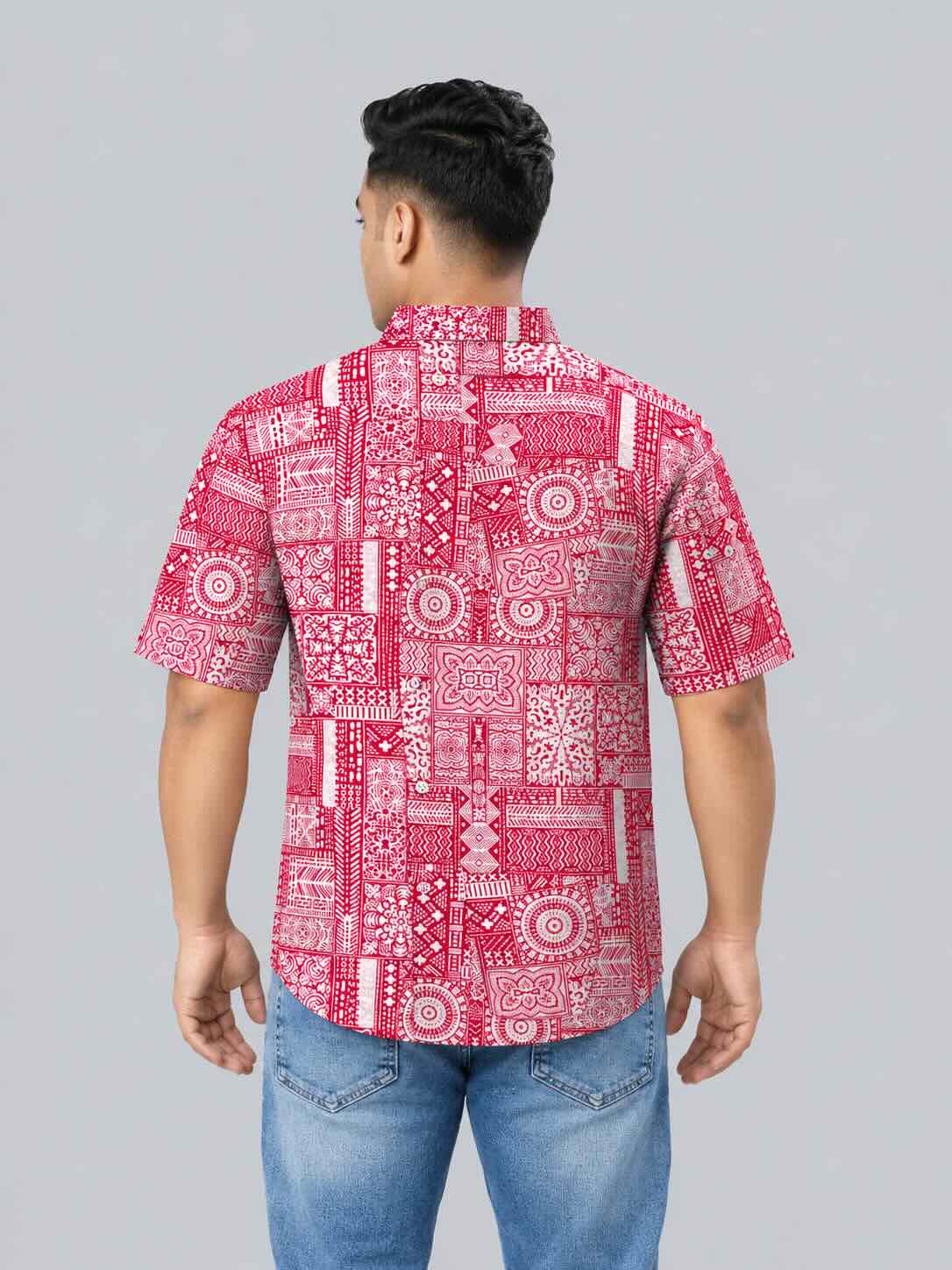 Geometric Block Printed Men's Plus Size Half Sleeve Shirt