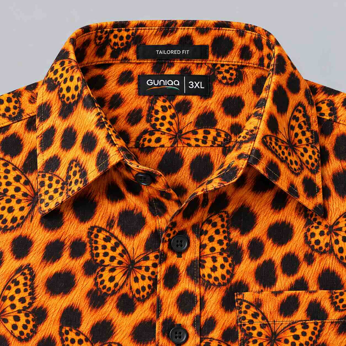 Leopard Butterfly Printed Men's Plus Size Half Sleeve Shirt
