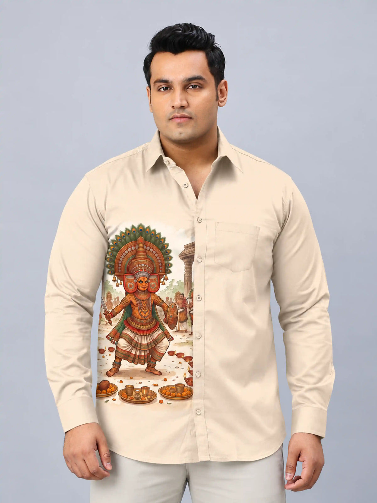 Kerala Theyyam Digital Printed Men's Plus Size Party Wear Full Shirt