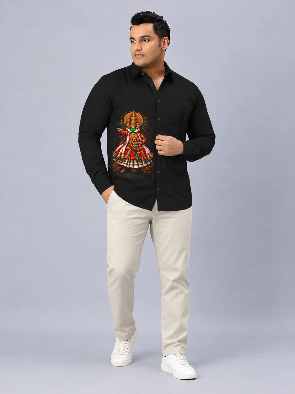 Kerala Kathakali Digital Printed Men's Plus Size Party Wear Full Shirt
