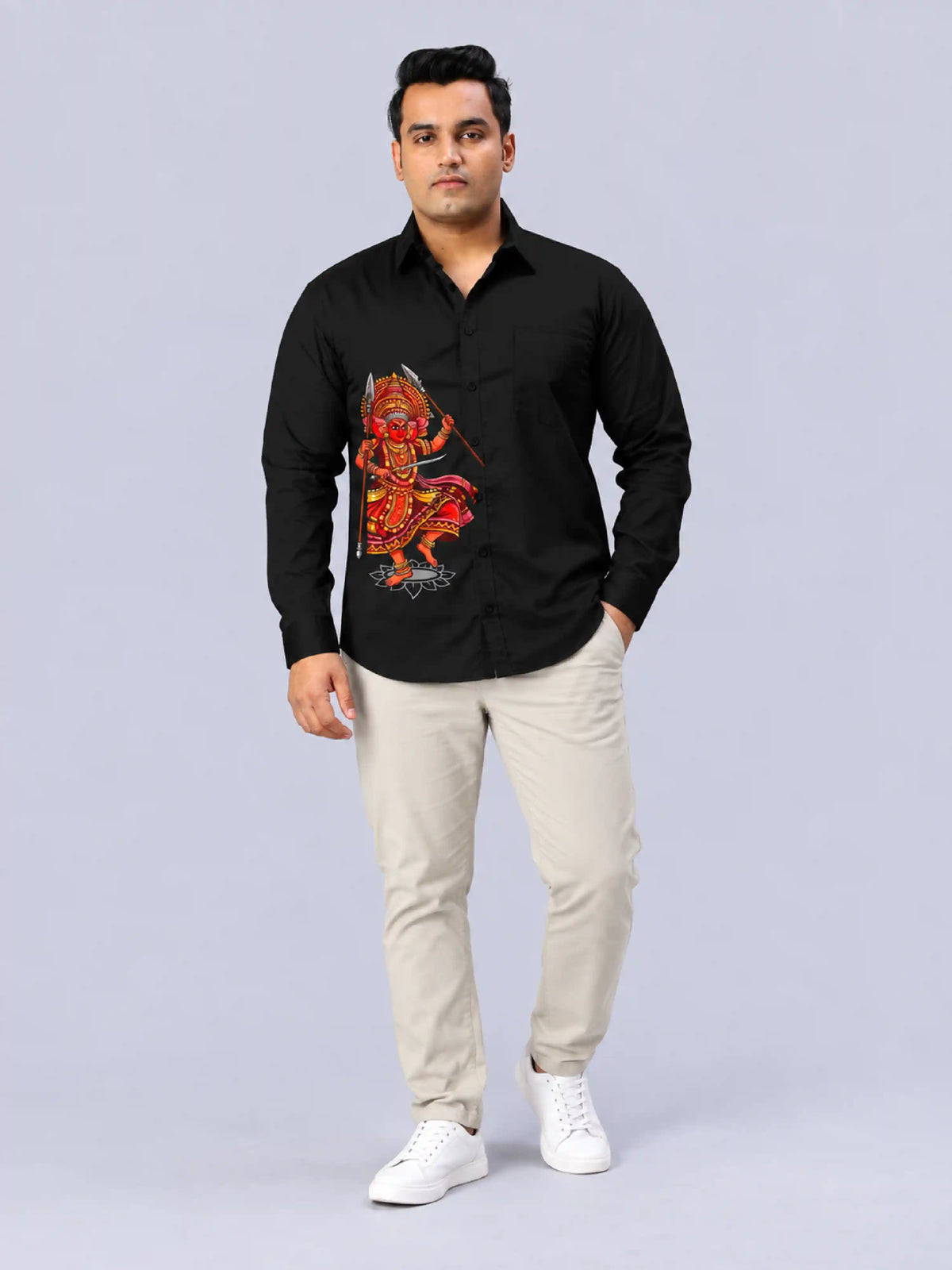 Theyyam Warrior Digital Printed Men's Plus Size Party Wear Full Shirt