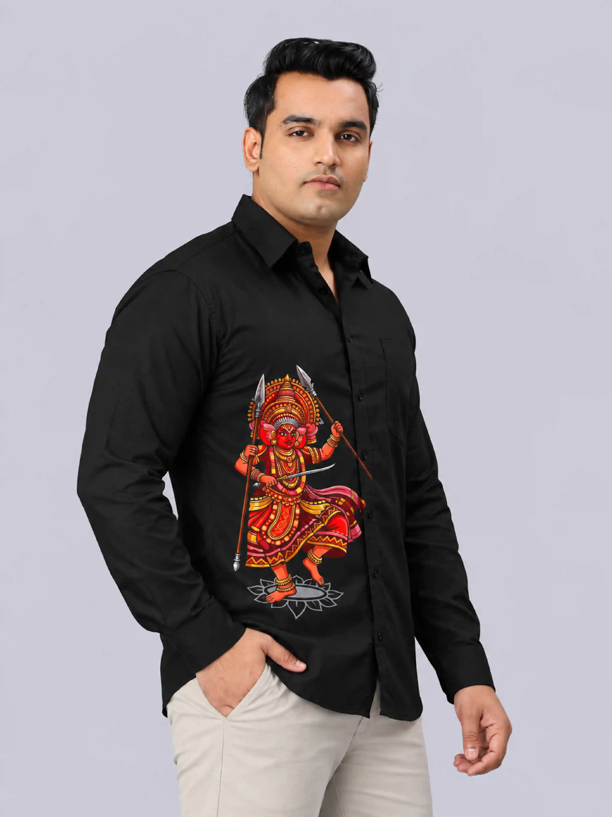 Theyyam Warrior Digital Printed Men's Plus Size Party Wear Full Shirt