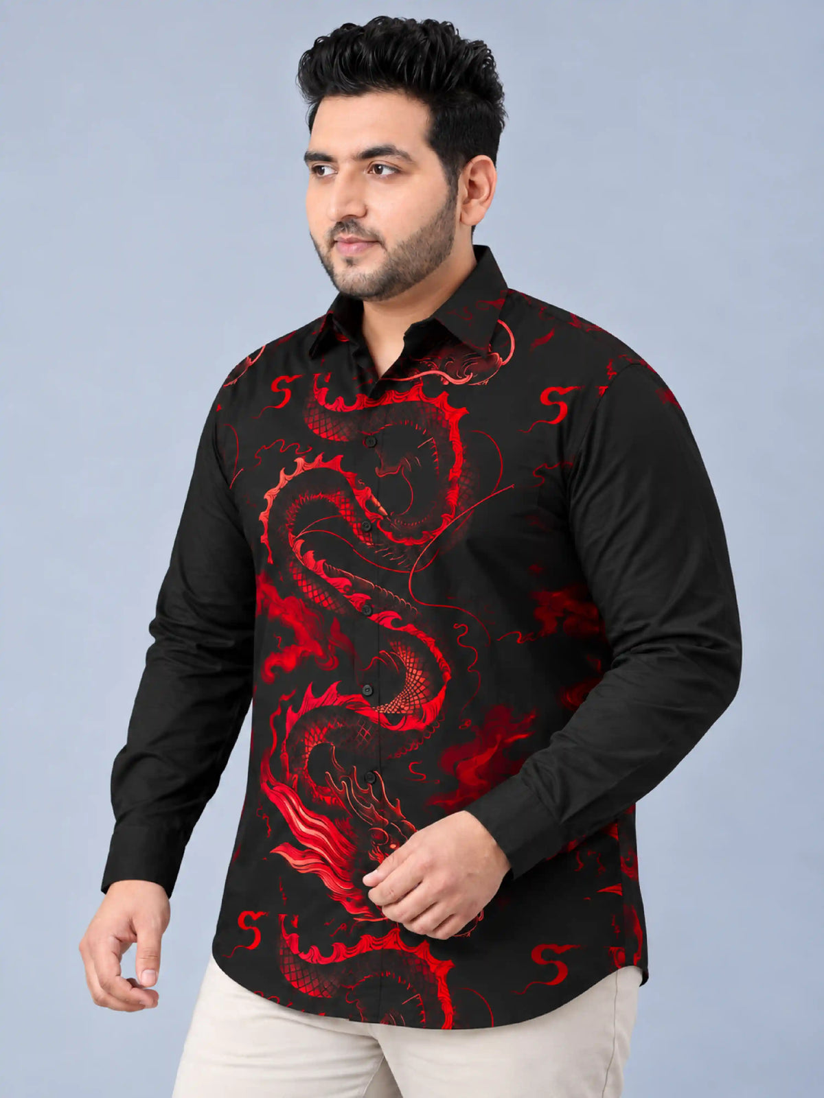 Crimson Dragon Digital Printed Men's Plus Size Party Wear Full Shirt