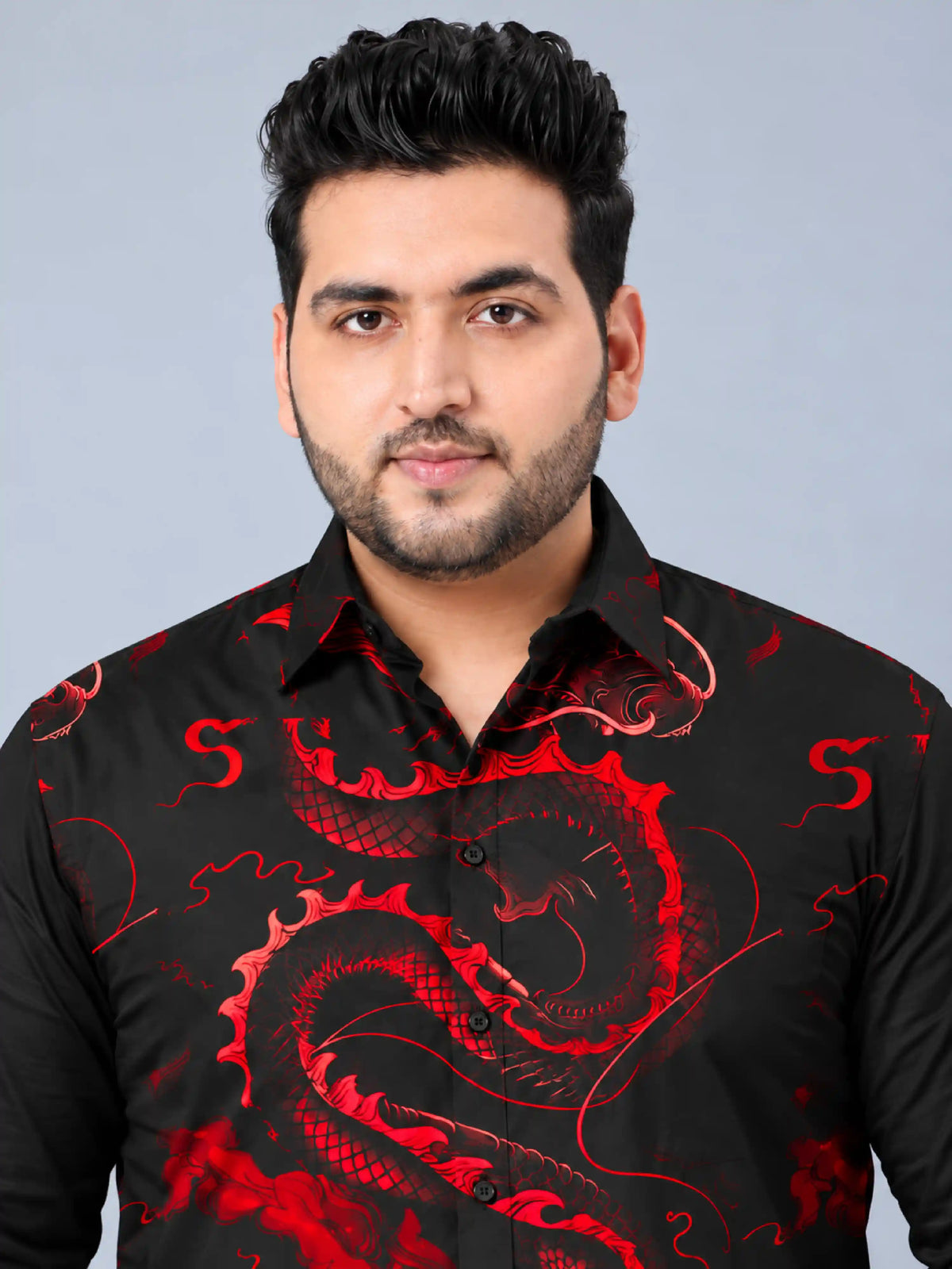 Crimson Dragon Digital Printed Men's Plus Size Party Wear Full Shirt