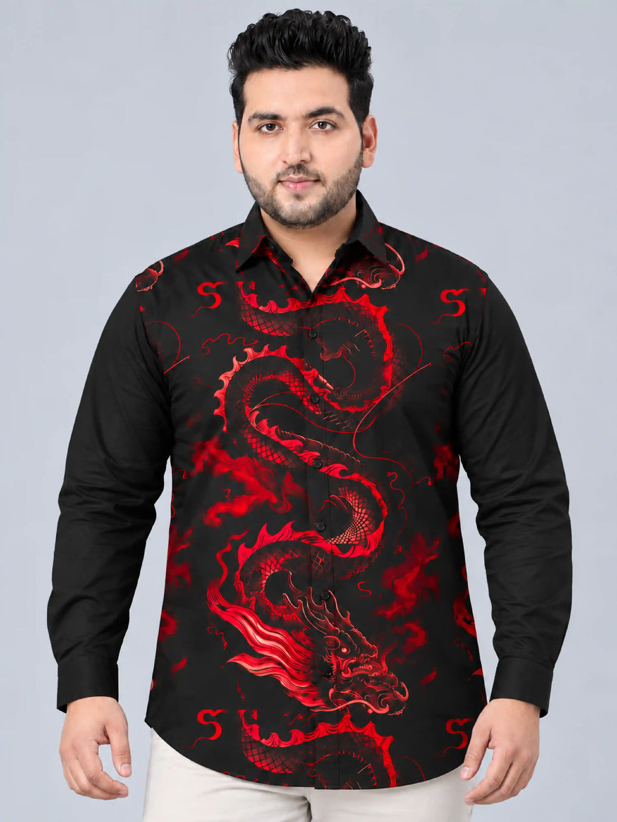 Crimson Dragon Digital Printed Men's Plus Size Party Wear Full Shirt