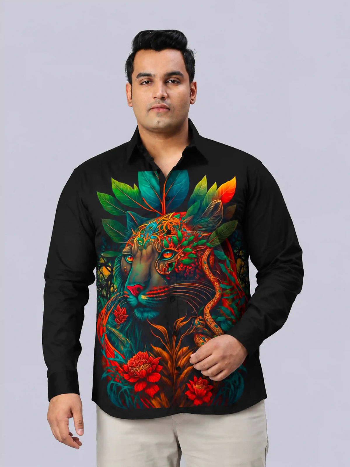 Royal Panther Digital Printed Men's Plus Size Party Wear Full Shirt