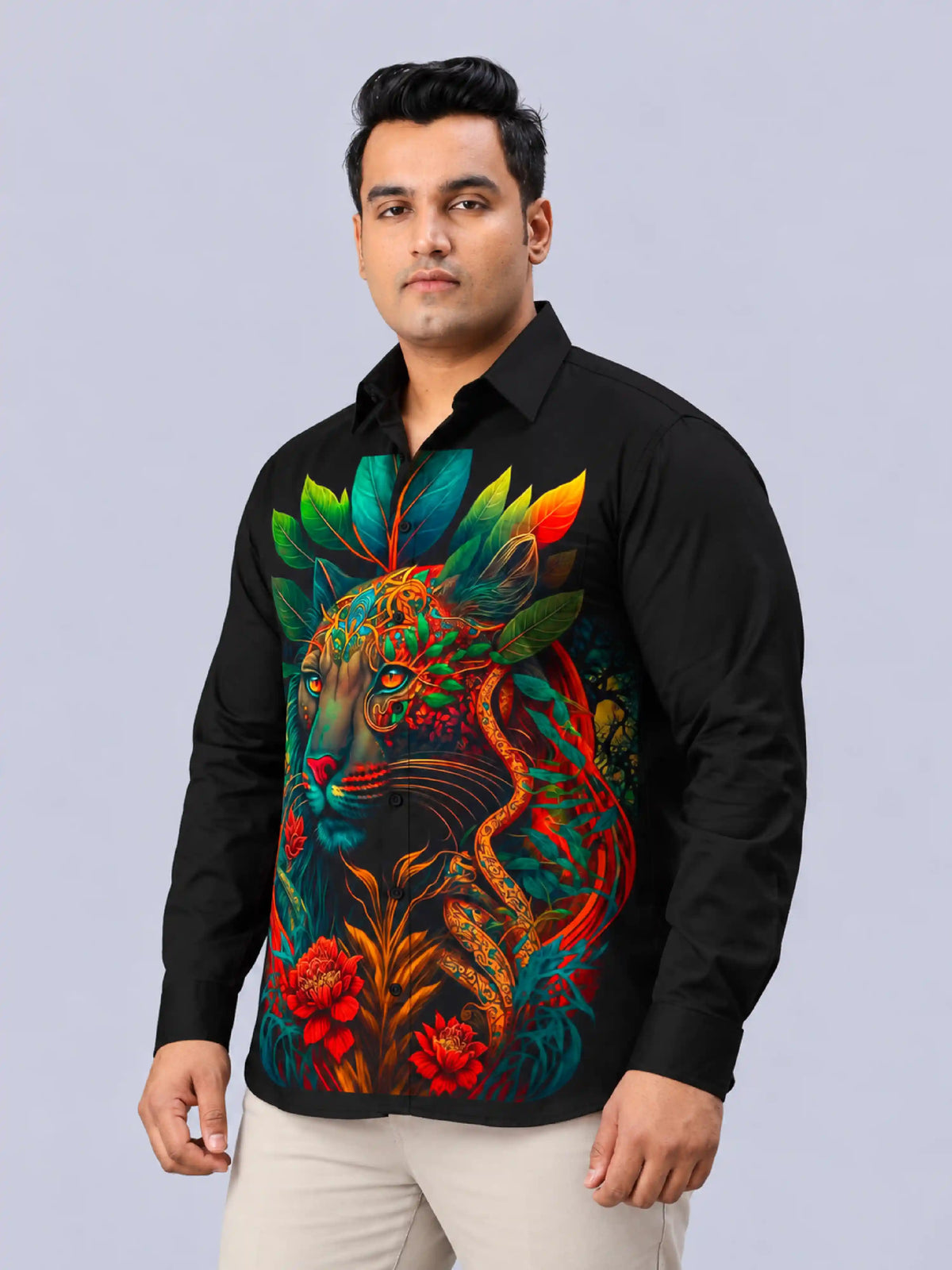 Royal Panther Digital Printed Men's Plus Size Party Wear Full Shirt