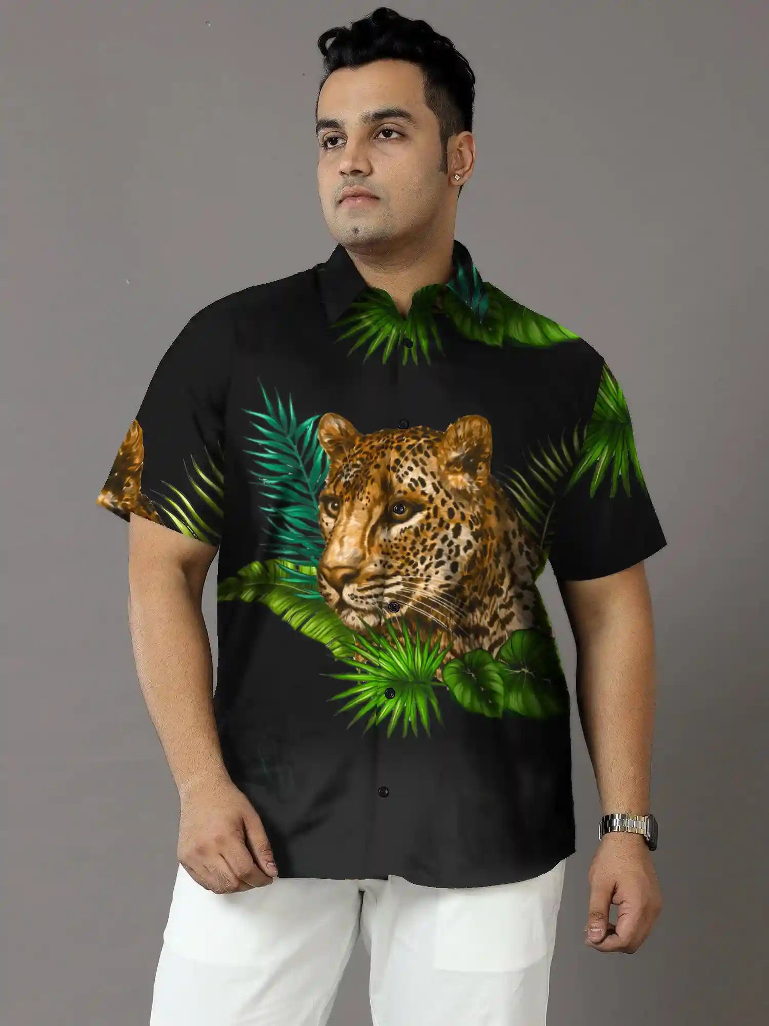 Leopard Print Party Wear Plus Size Half Shirt