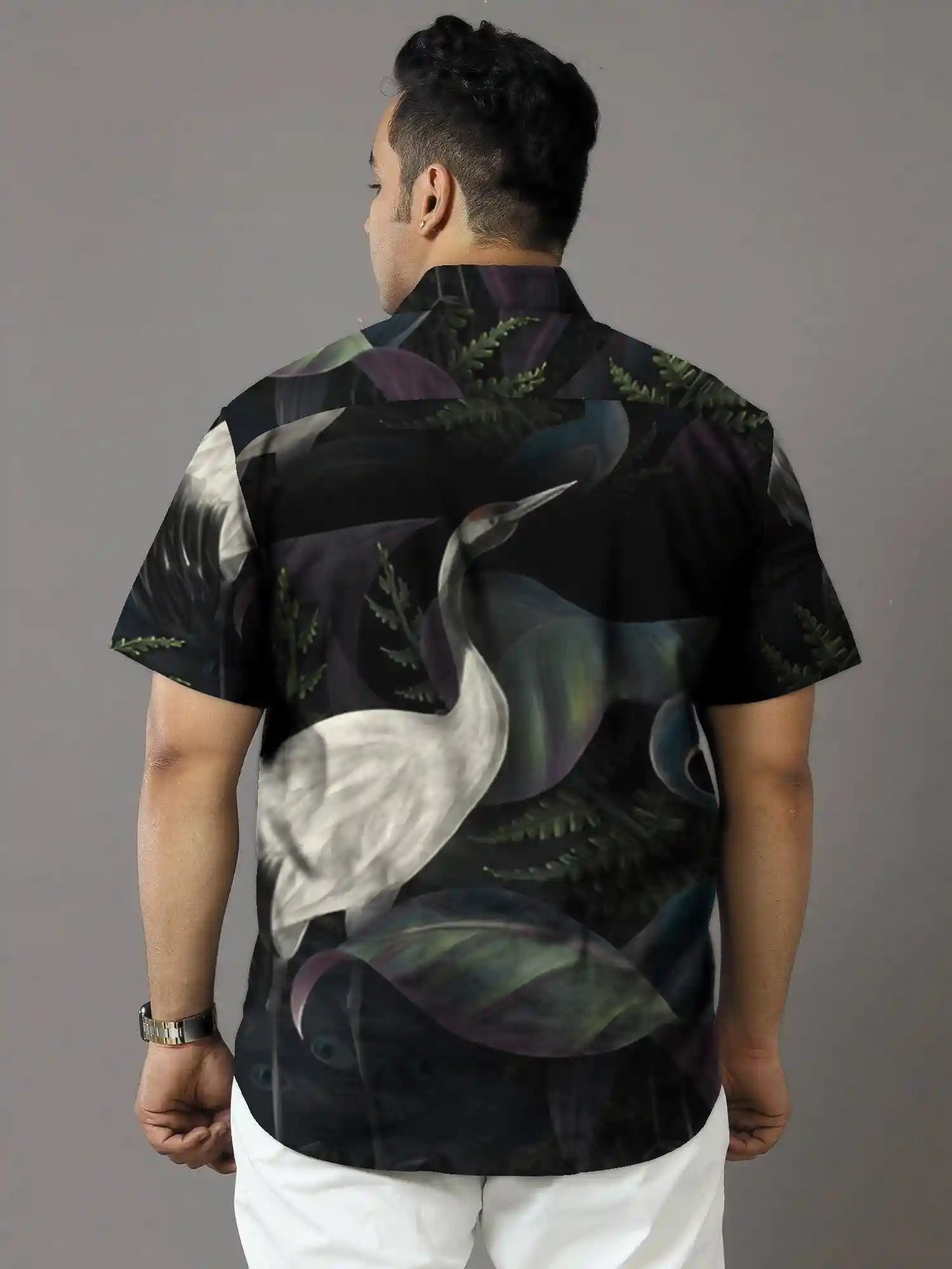 Peacock Print Party Wear Plus Size Half Shirt