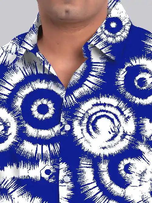 Tie Dye Blue Cotton Linen Plus Size Half Sleeve Shirt