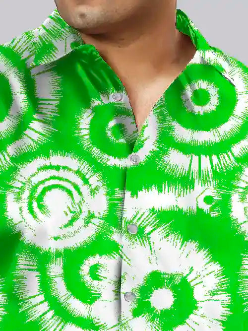 Tie Dye Green Cotton Linen Plus Size Half Sleeve Shirt