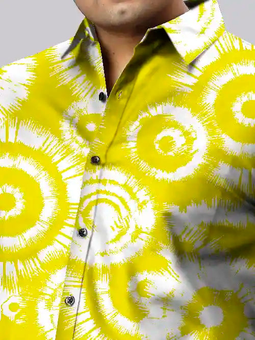 Tie Dye Yellow Cotton Linen Plus Size Half Sleeve Shirt