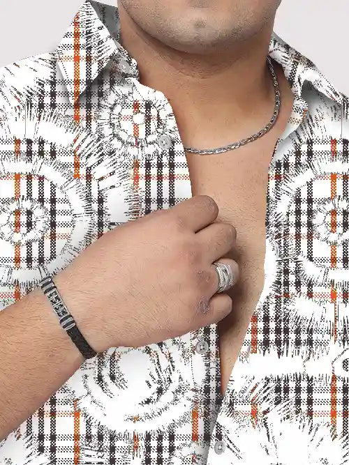 Tie Dye Checks Cotton Linen Plus Size Half Sleeve Shirt