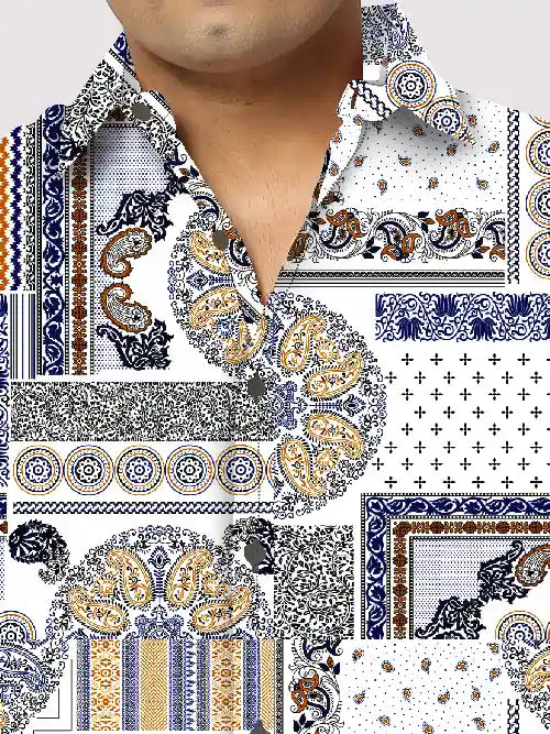Paisley Patchwork Cotton Linen Plus Size Half Sleeve Shirt