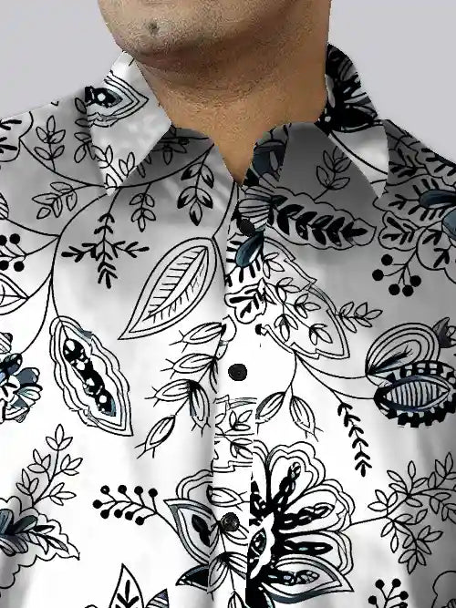 Floral Prints Cotton Linen Plus Size Half Sleeve Shirt