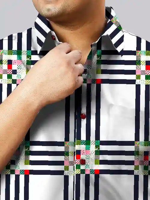 Irish Vhain Checks Cotton Linen Plus Size Half Sleeve Shirt