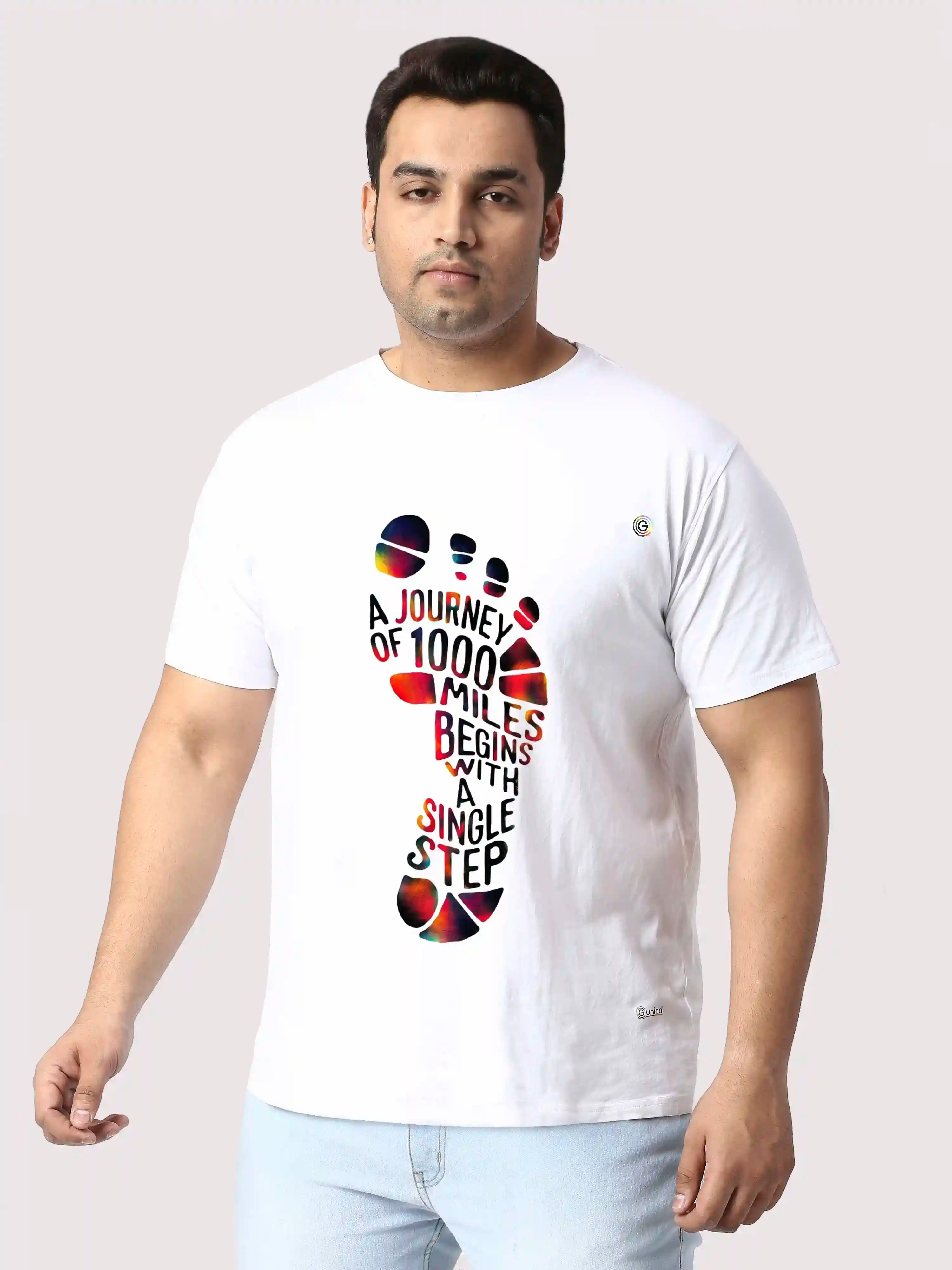Men Plus Size Single Step Printed Round Neck T-Shirt