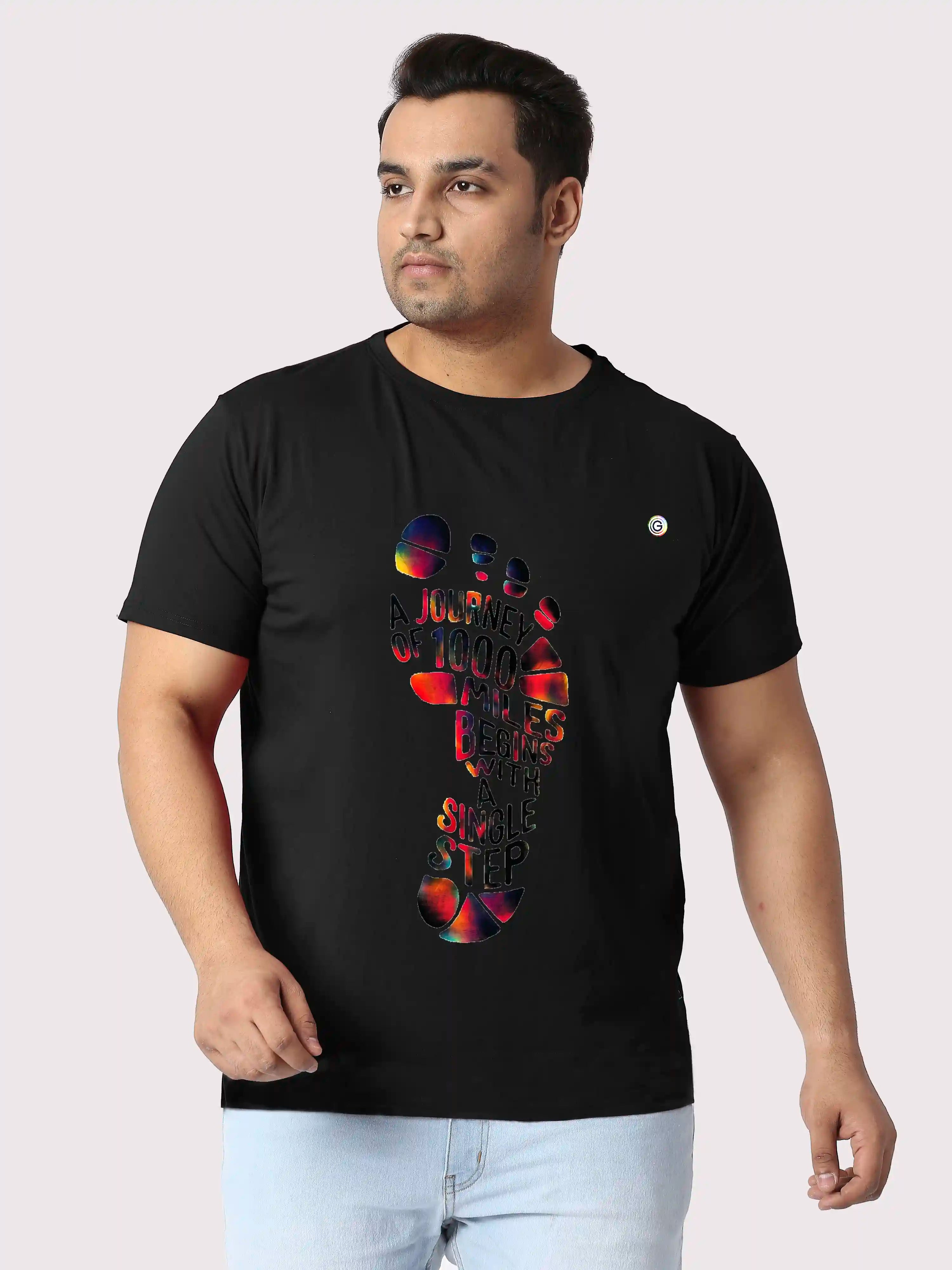 Men Plus Size Single Step Printed Round Neck T-Shirt