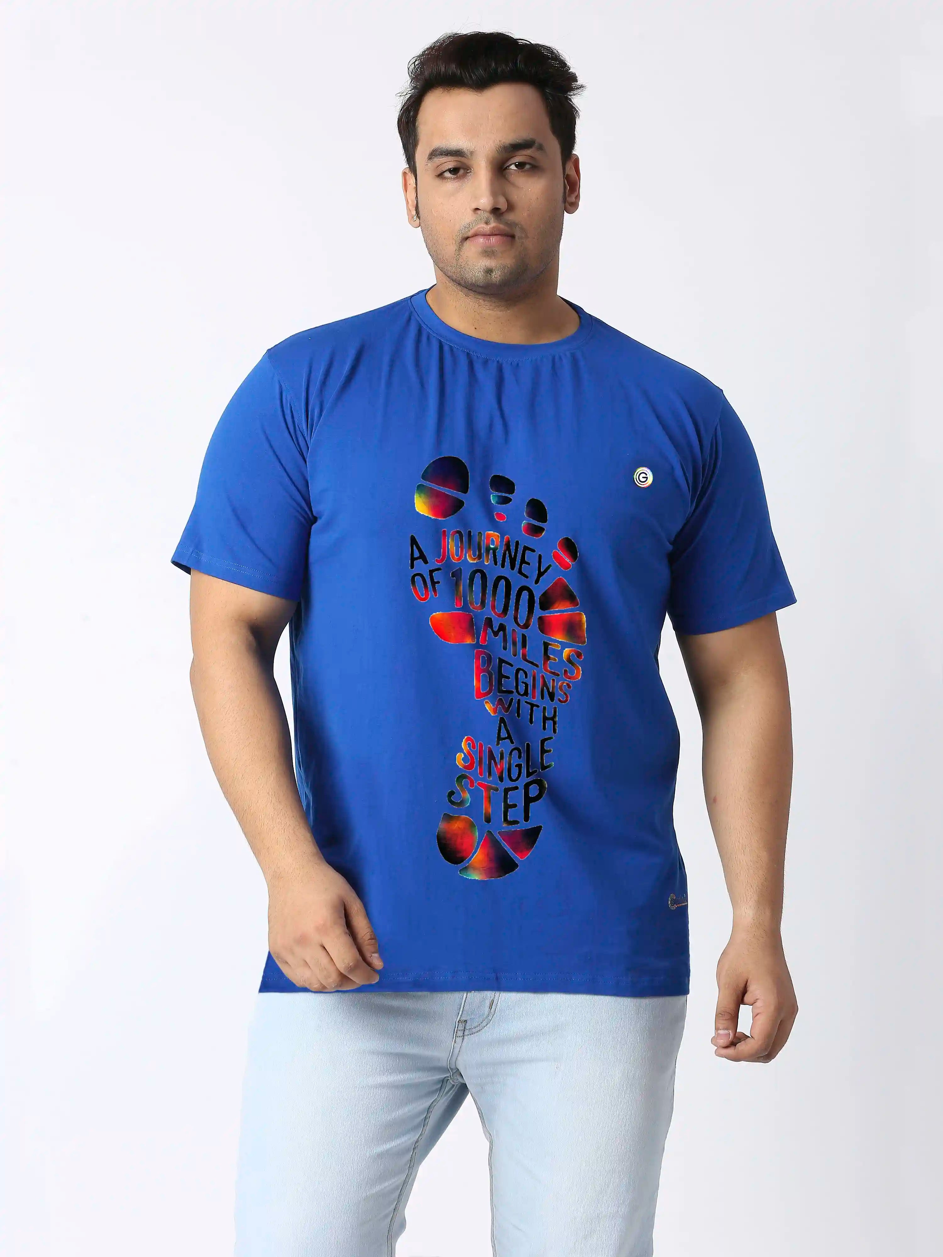 Men Plus Size Single Step Printed Round Neck T-Shirt