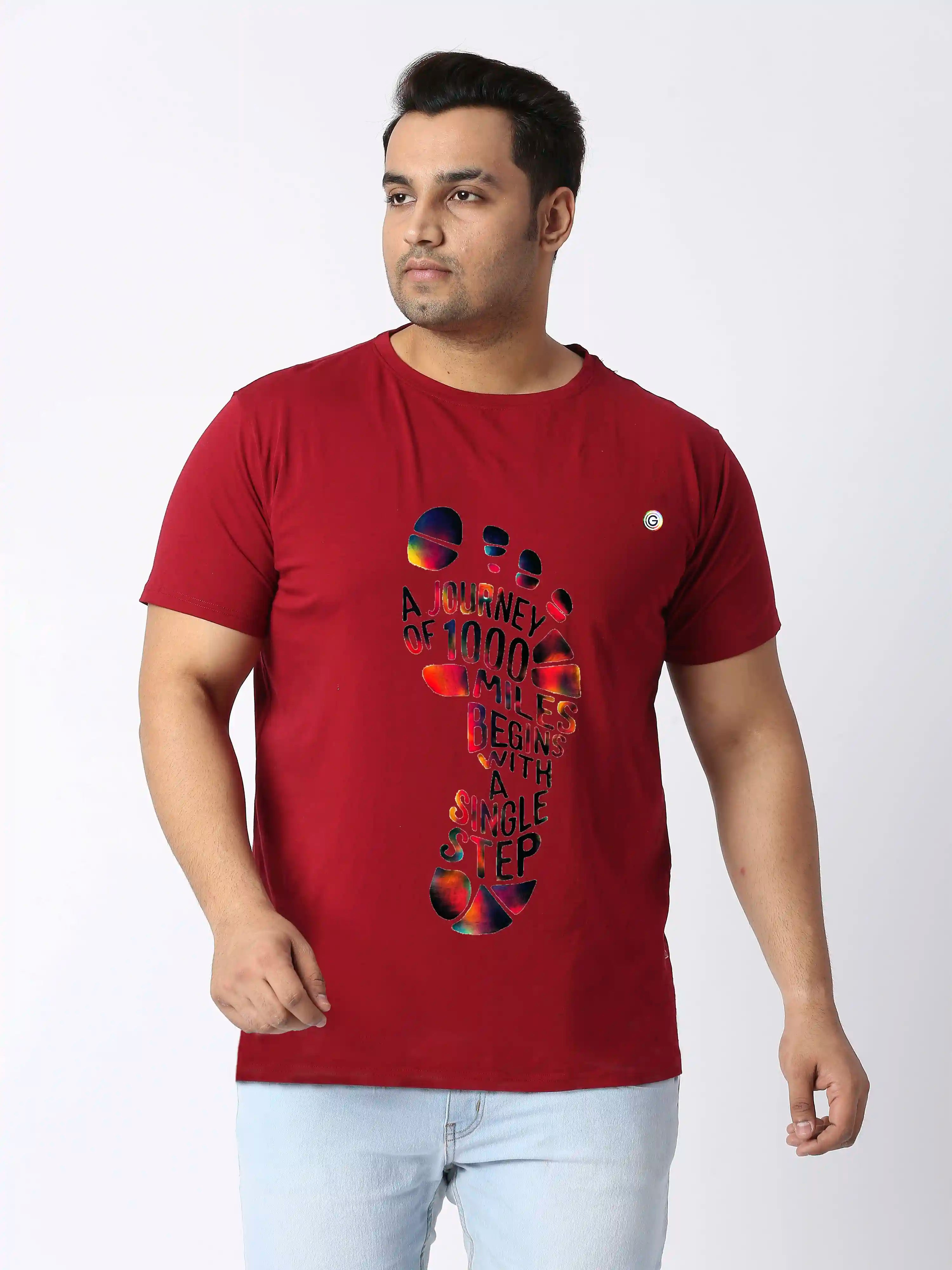 Men Plus Size Single Step Printed Round Neck T-Shirt