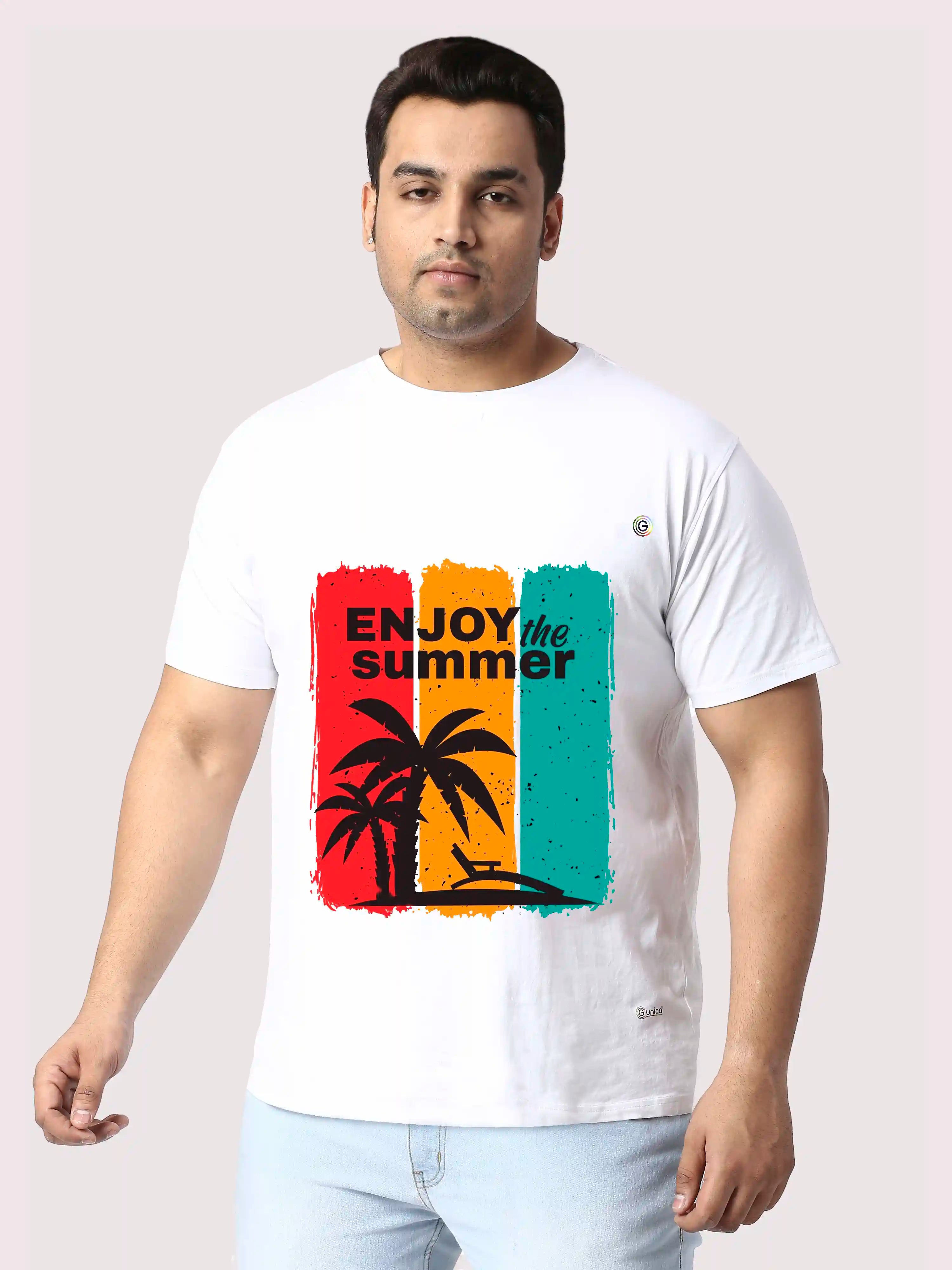 Men Plus Size Enjoy the Summer Printed Round Neck T-Shirt