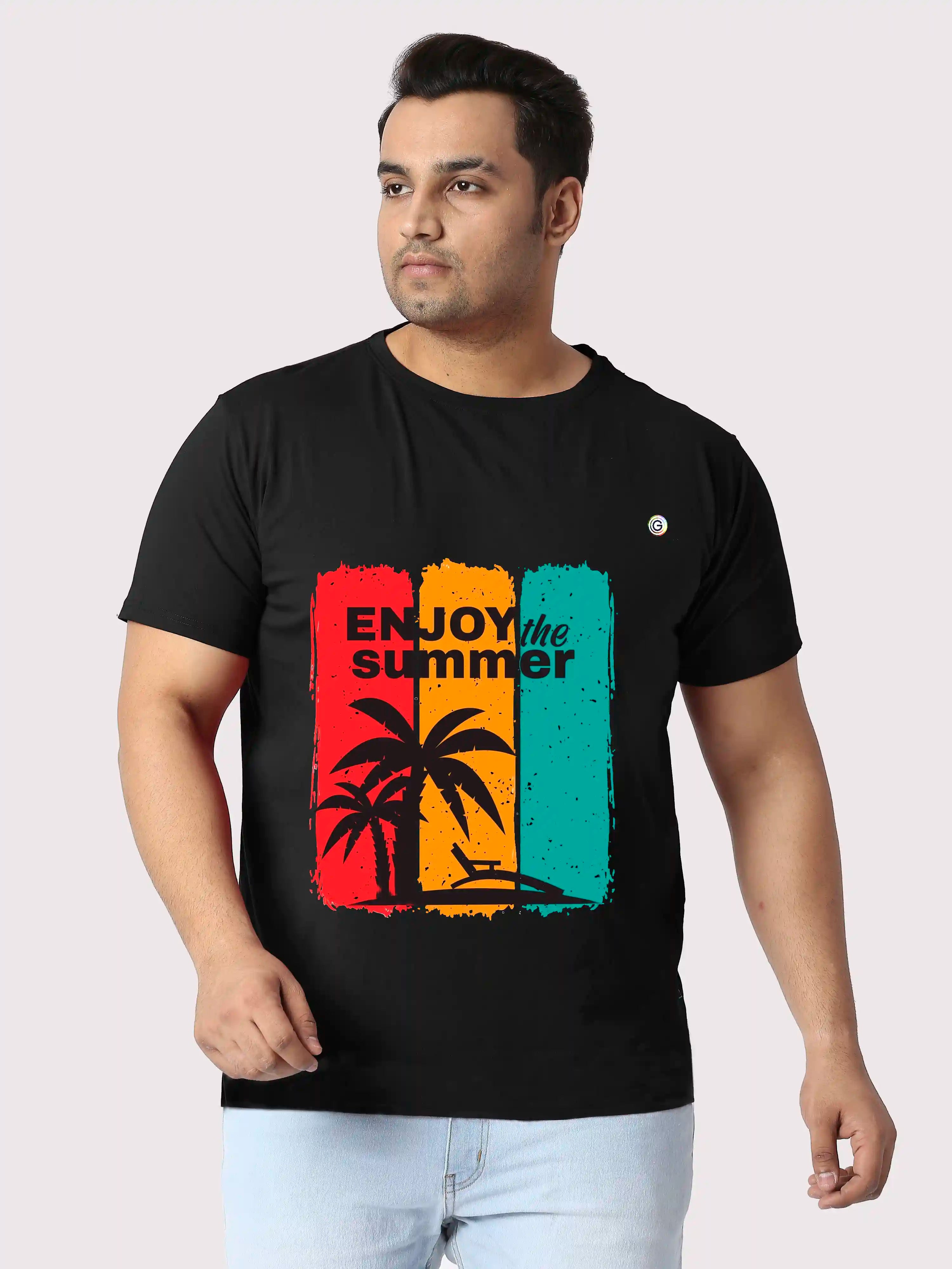 Men Plus Size Enjoy the Summer Printed Round Neck T-Shirt