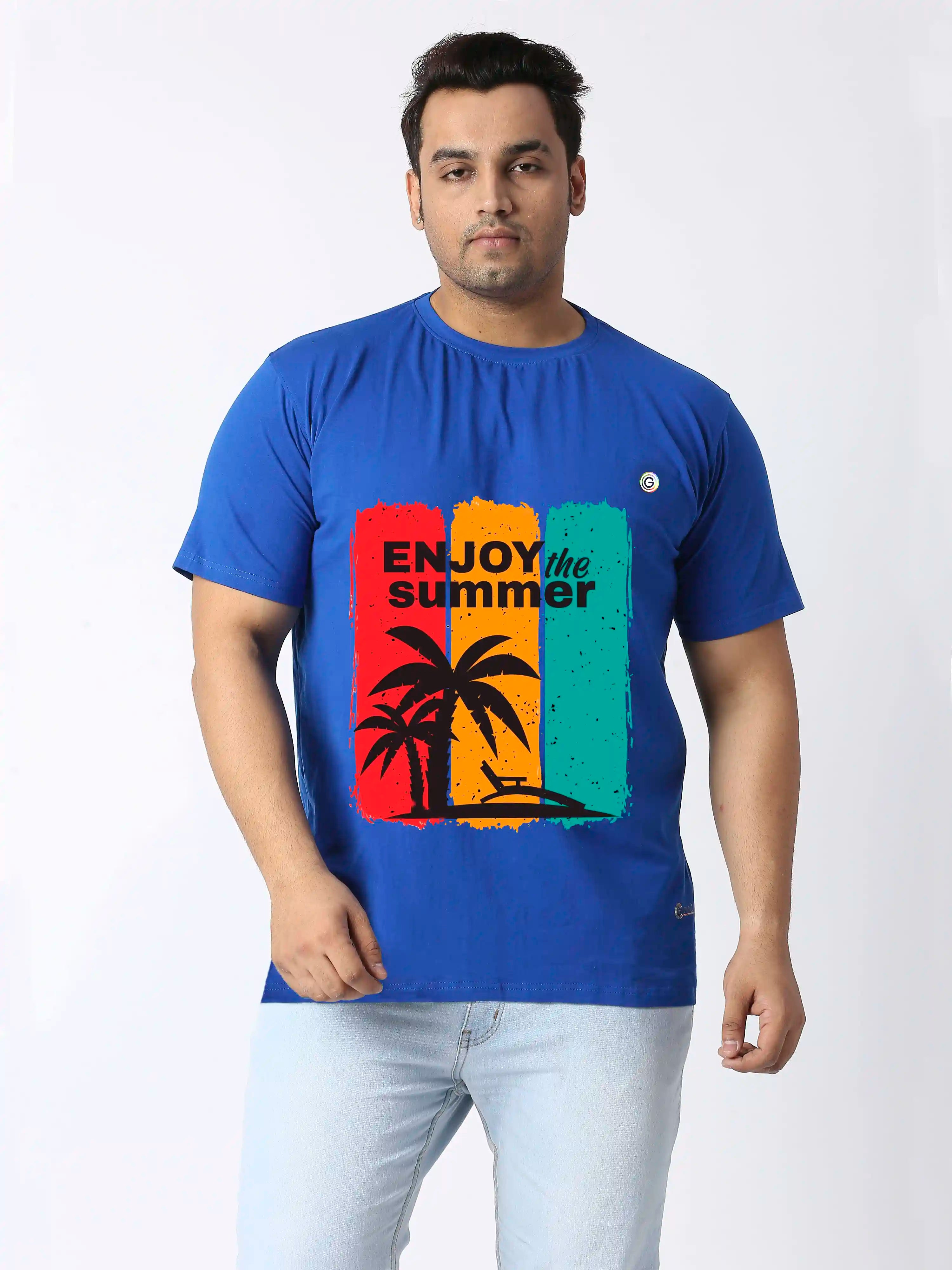 Men Plus Size Enjoy the Summer Printed Round Neck T-Shirt