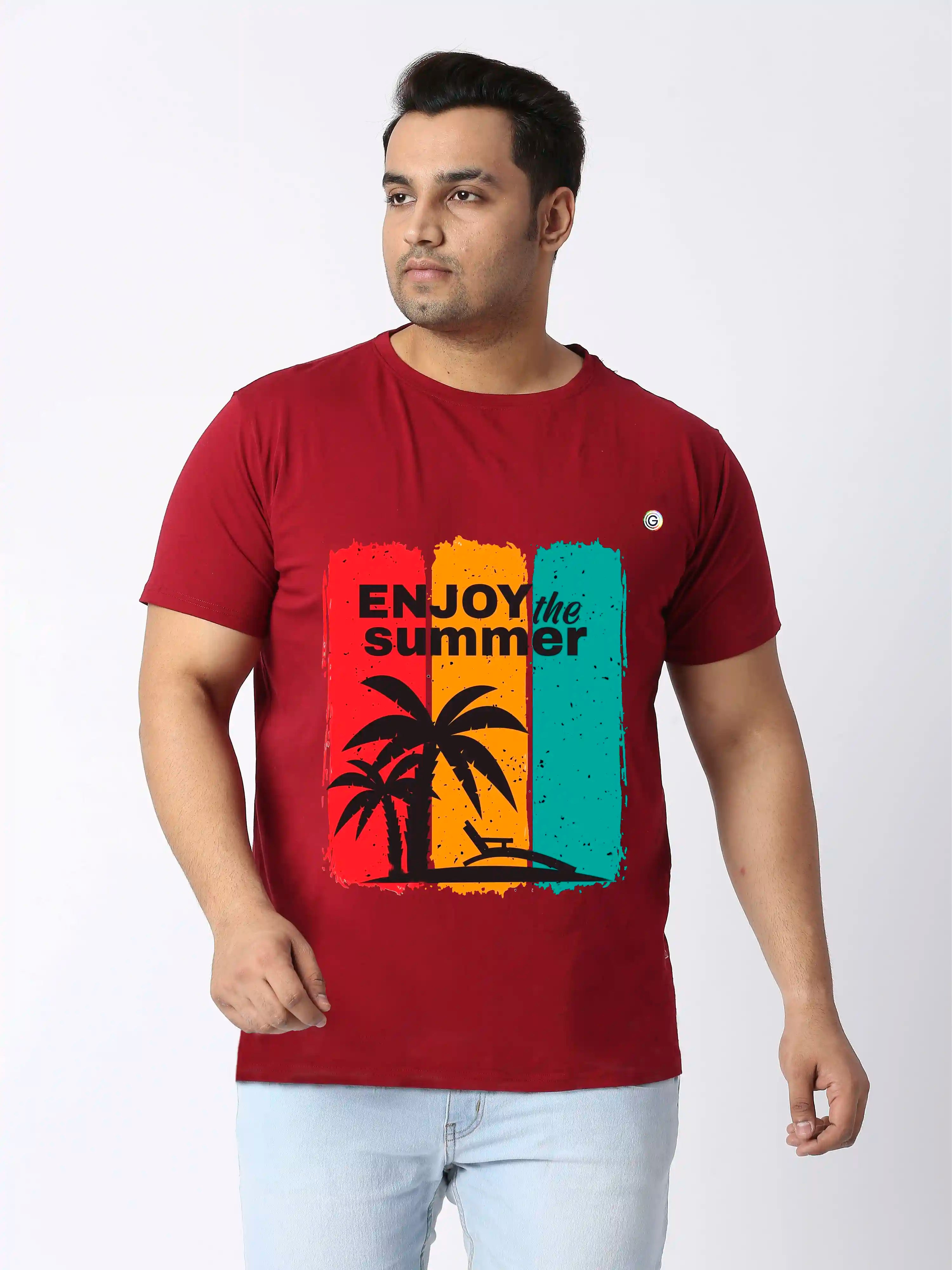 Men Plus Size Enjoy the Summer Printed Round Neck T-Shirt