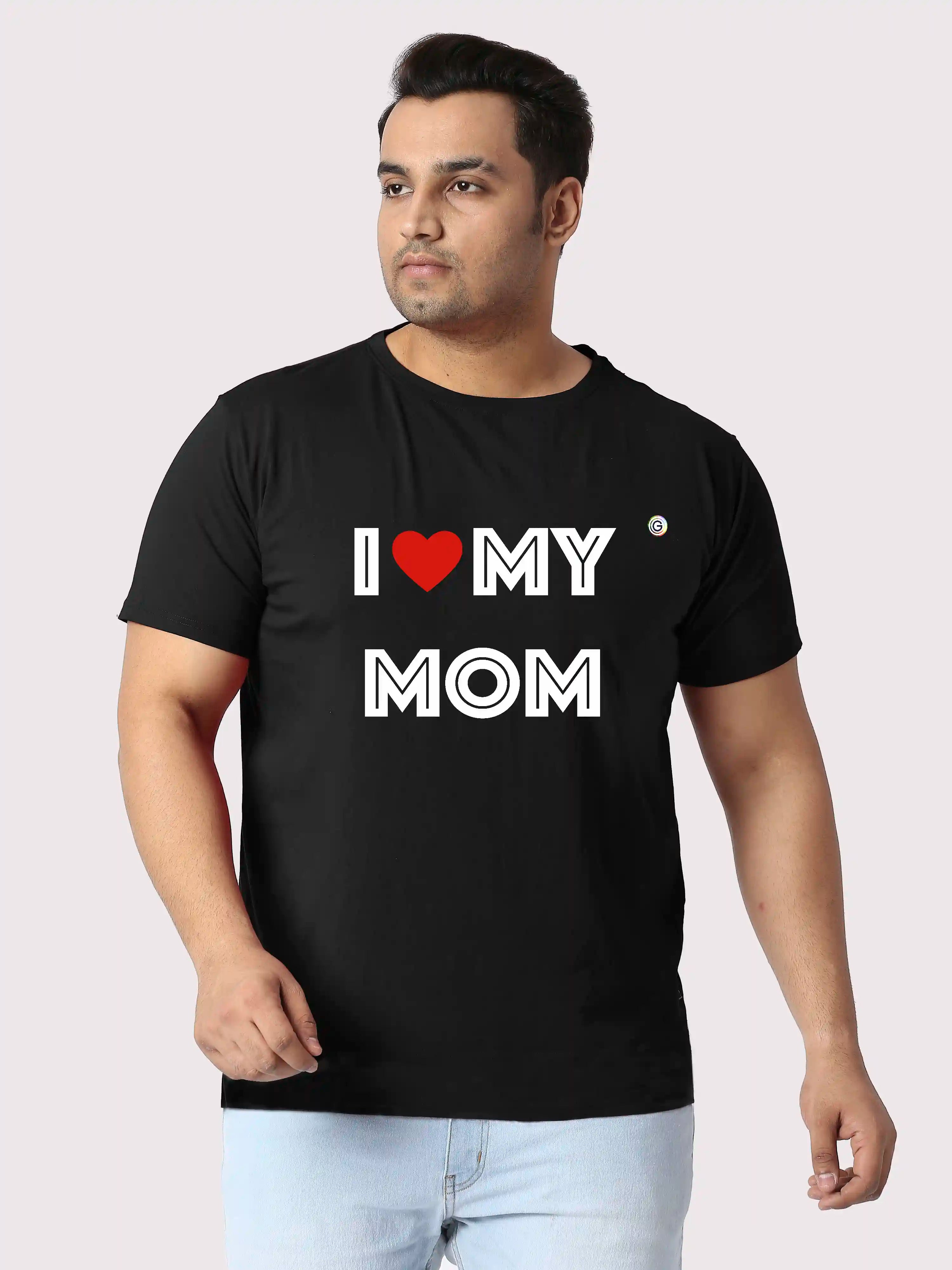 I Love My Mom Printed Plus Size Round Neck T-Shirt