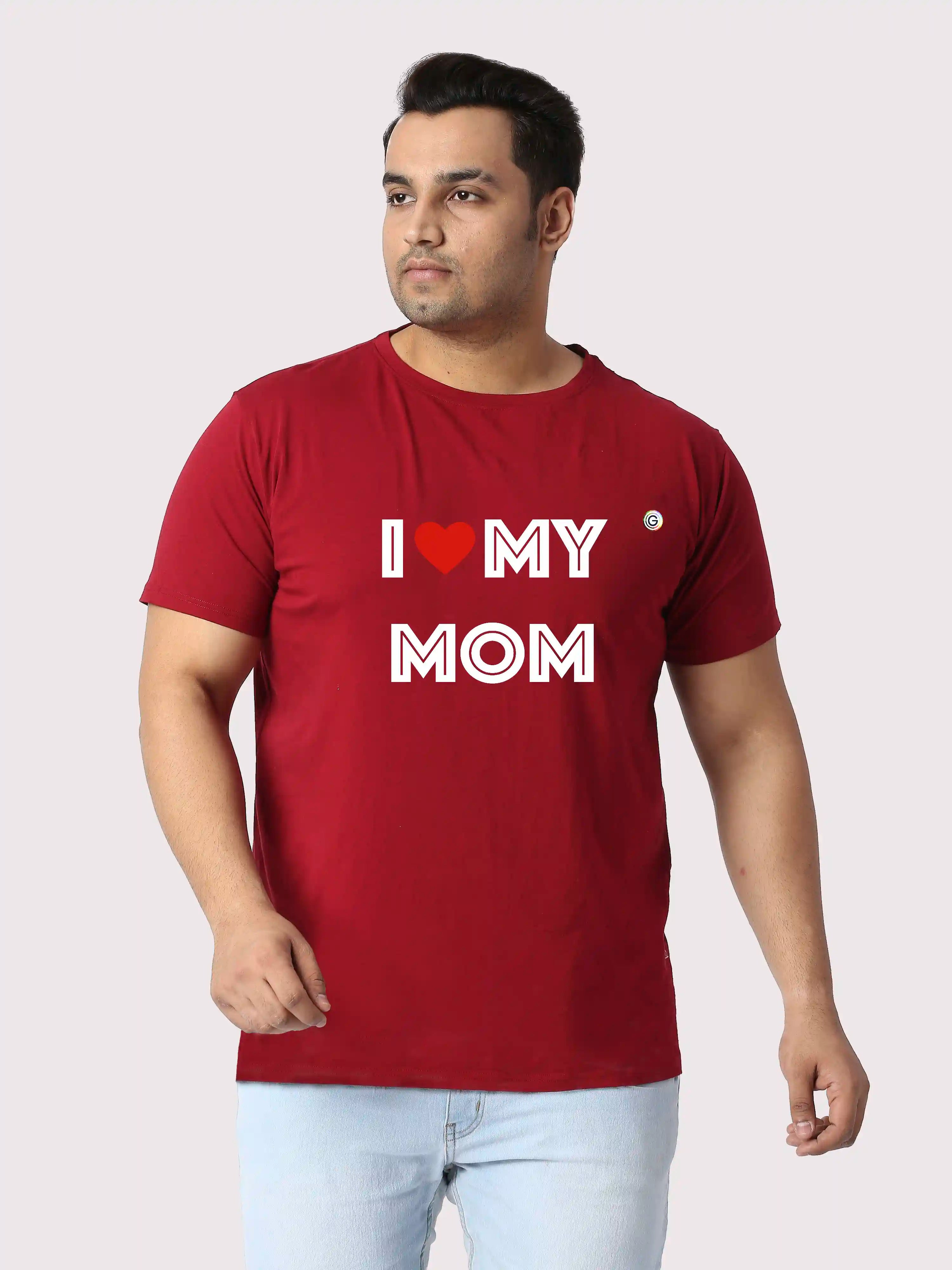 I Love My Mom Printed Plus Size Round Neck T-Shirt